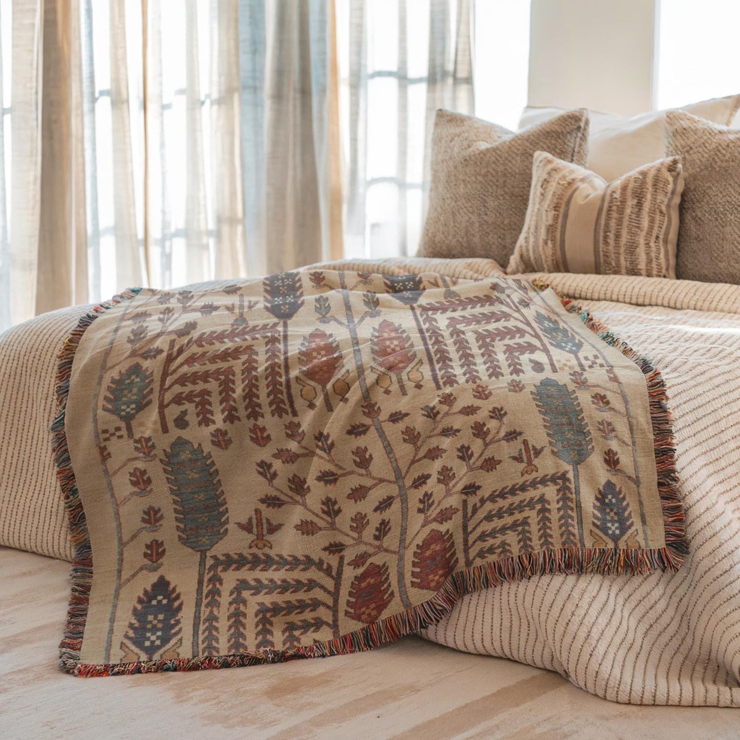 Anatolian Woven Blanket – Persian Design Throw With Ear Of Wheat Pattern | Cozy Living Accent