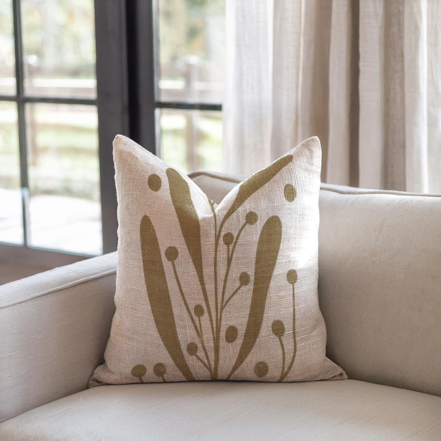 Linden Leaf Woven Pillow - Mid Century Modern Throw | Textured Cushion, Boho Chic Decor