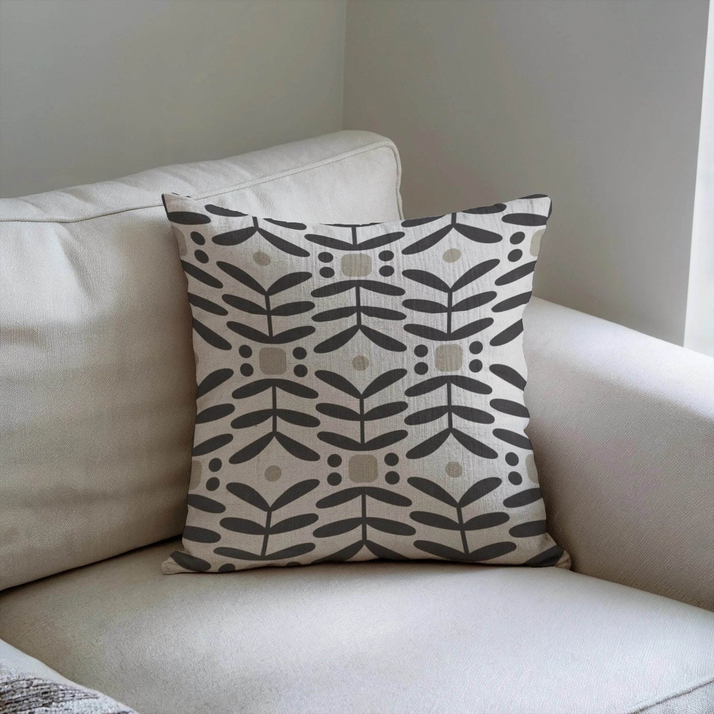 Scandi Floral Pillow - Mid Century Cushion | Nordic Throw Pillow, Cozy Woven Design - timelessbohochic.com