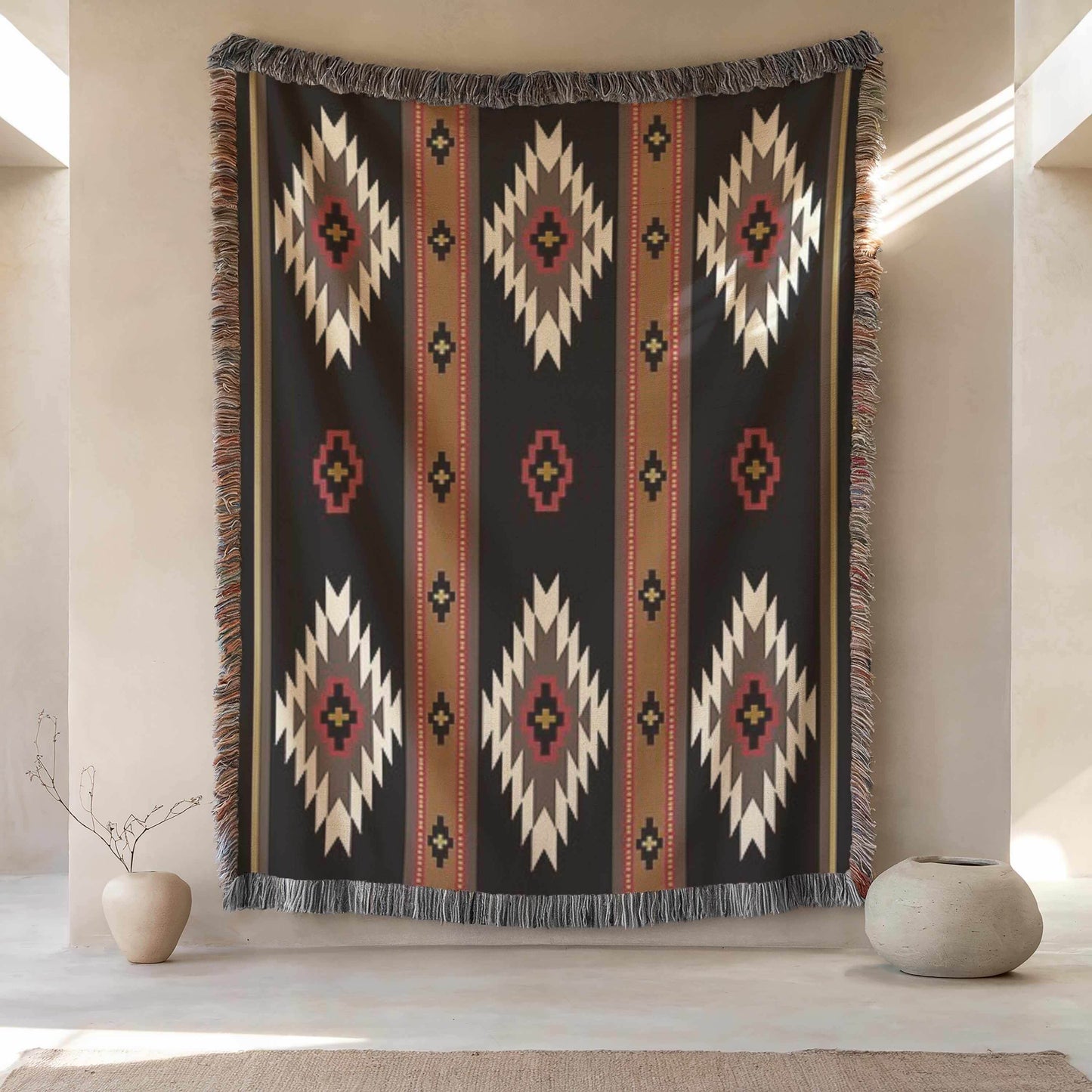 Southwestern Woven Tapestry - Tribal Couch Throw With Colorful Fringed Edges - timelessbohochic.com
