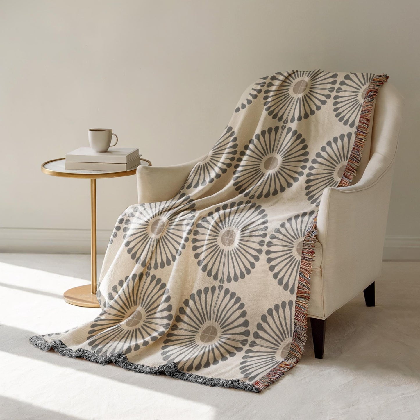 Woven Cotton Blanket Featuring Sunflower Pattern – Machine Washable, Nature Inspired Throw