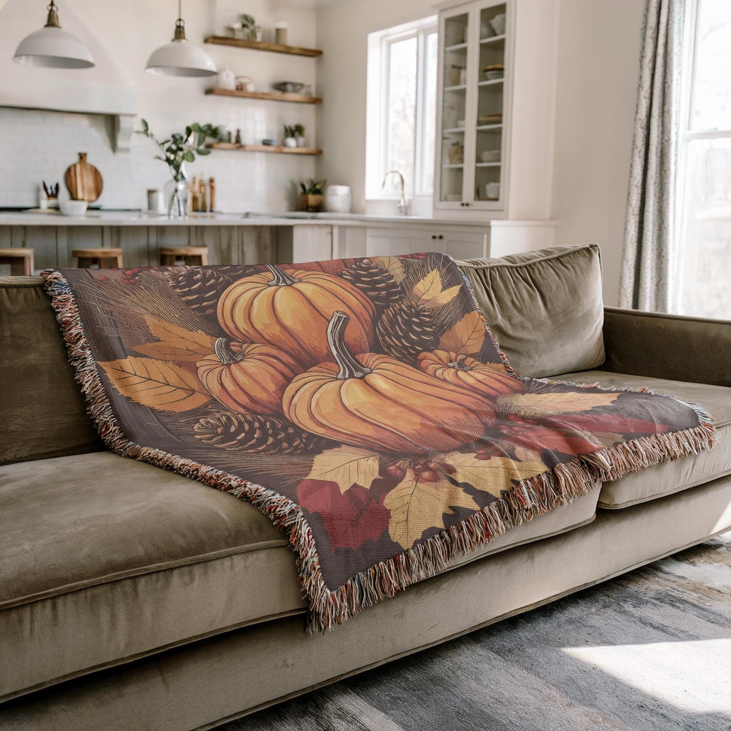 Living Room Woven Blanket, Pumpkin Fall Decor, Cute Couch Throw, Autumn Accent, Harvest Season Gift, Living-Room Decor, Gift for Nana MeeMaw