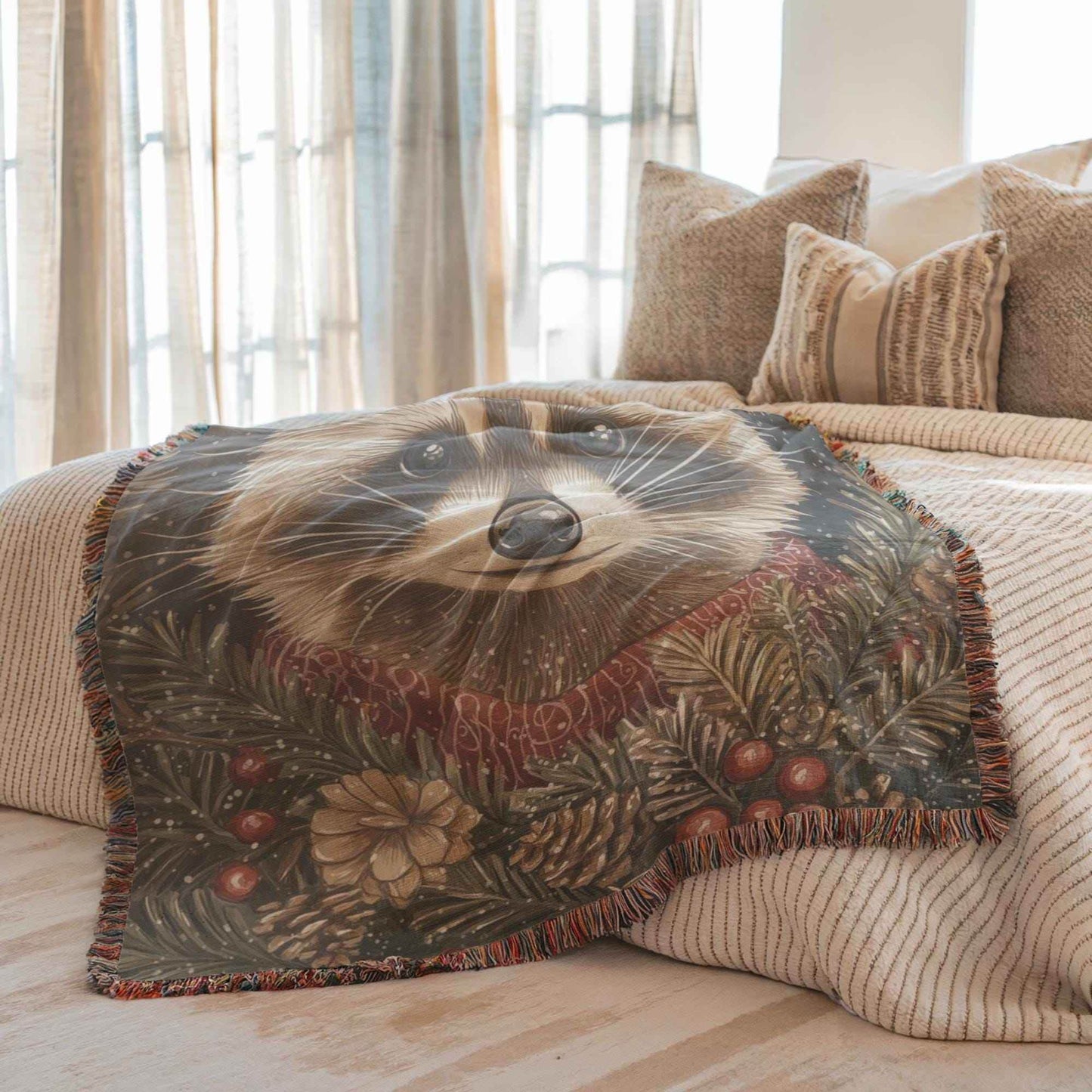 Racoon Blanket - Cozy Cotton Throw with Woodland Animal Design | Festive Home Decor - timelessbohochic.com