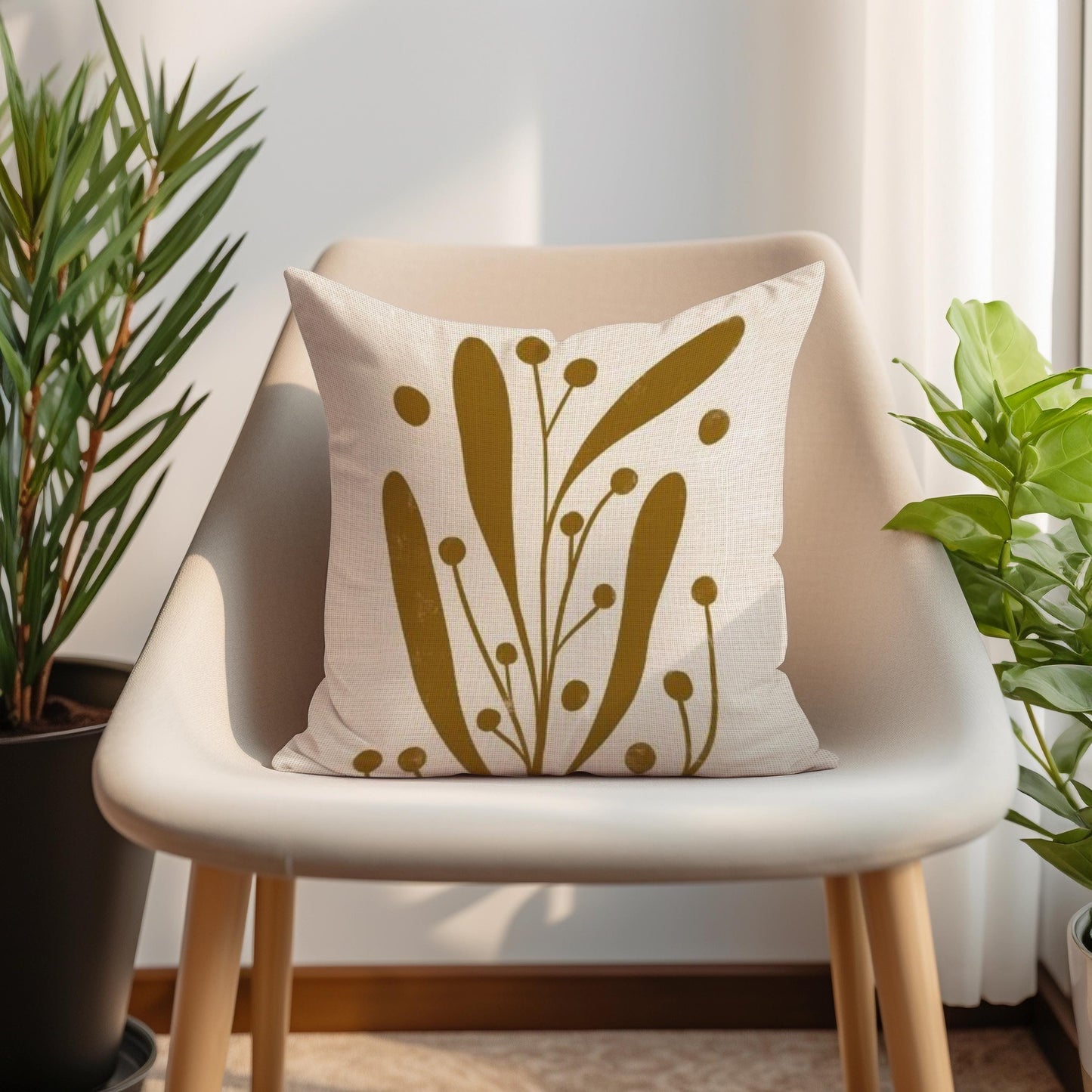 Linden Leaf Woven Pillow - Mid Century Modern Throw | Textured Cushion, Boho Chic Decor