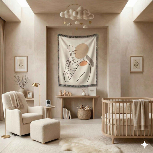 Modern Geometric woven wall tapestry with geometric pattern styled as textile wall decor
