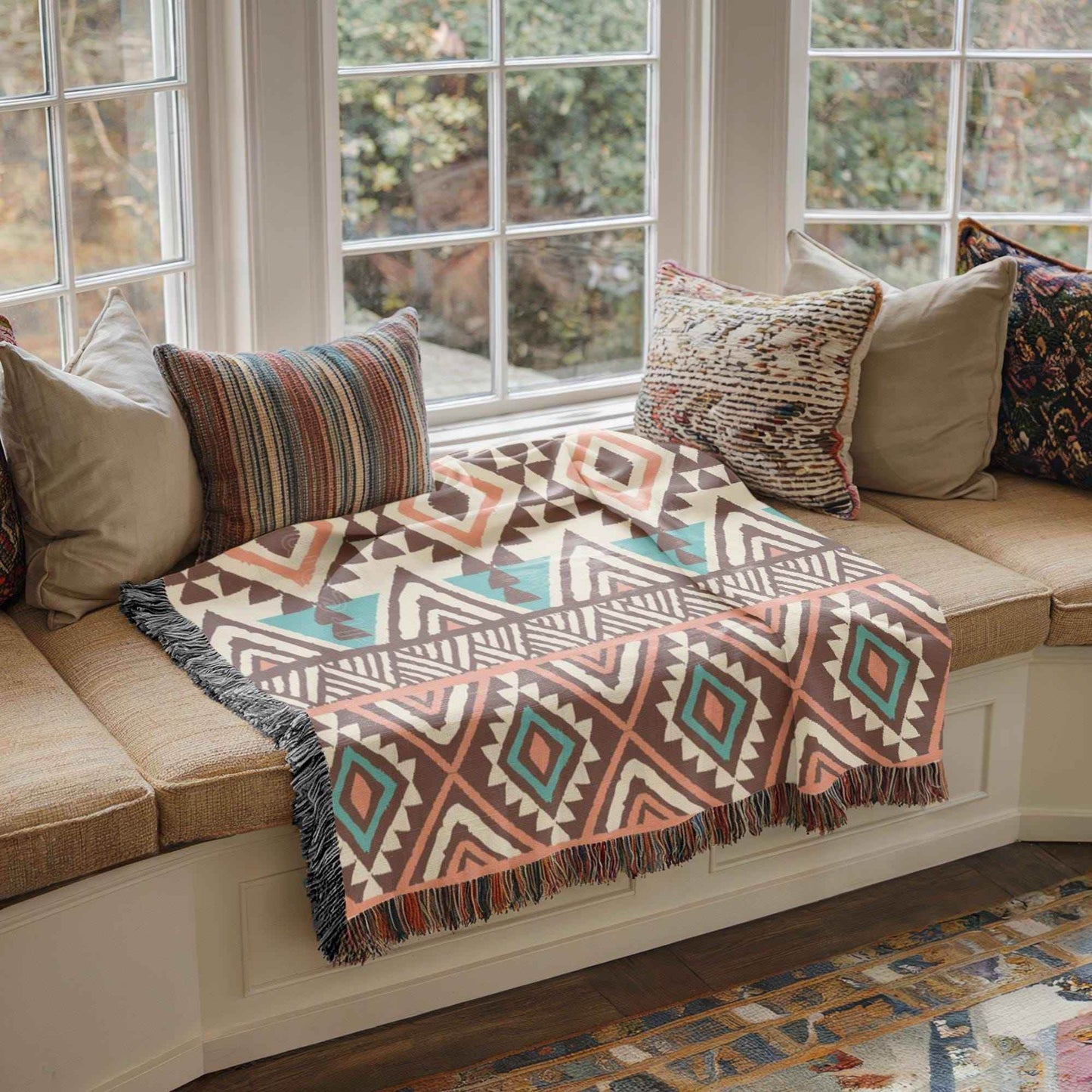 Navajo Blanket - Cozy Southwestern Throw With Geometric Pattern & Fringed Edge - timelessbohochic.com