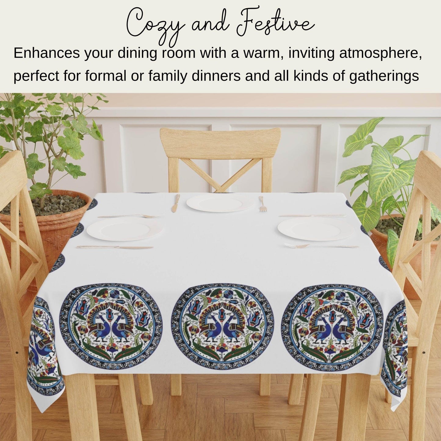Armenian Peacocks Tablecloth - Elegant Bird Design Table Spread | Heritage Gift Armenia - timelessbohochic.com