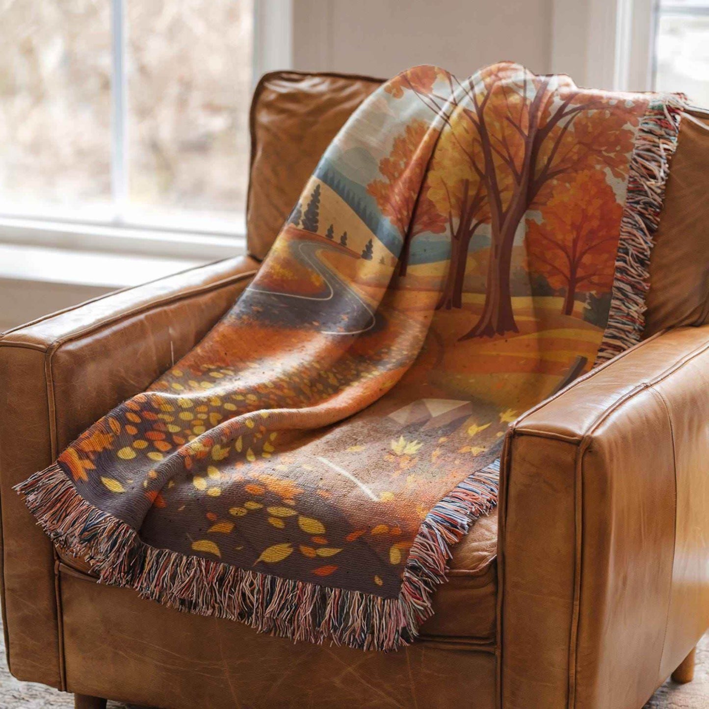 Woven Fall Blanket - Cozy Cotton Throw With Fringed Edge, Autumn Decor - timelessbohochic.com