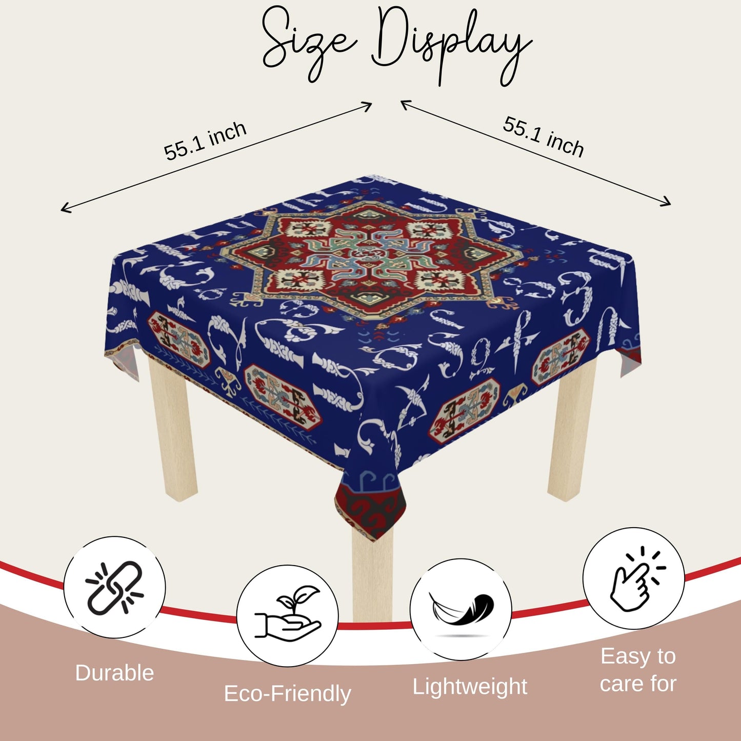 Armenian Art Tablecloth - Blue White Armenian Alphabet Cloth | Unique Ethnic Dining Decor