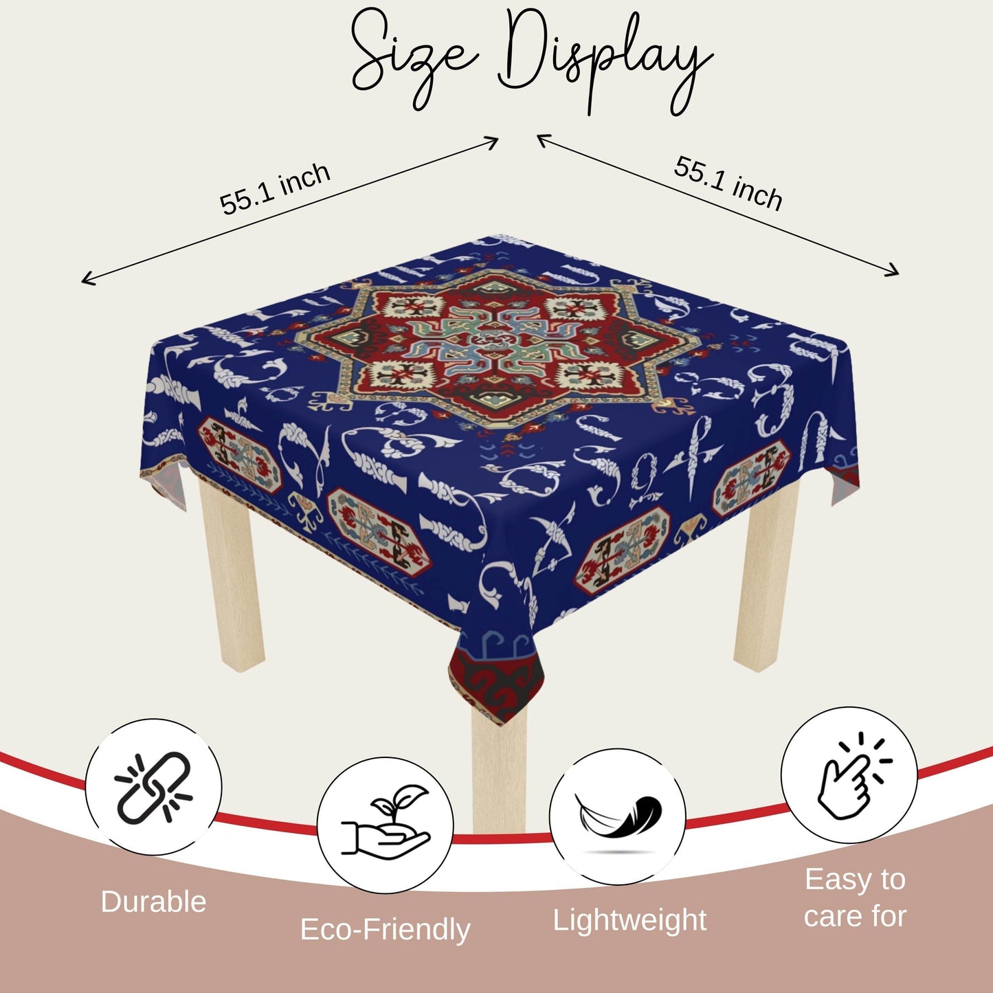 Armenian Alphabet Tablecloth - Blue White Armenian Art Cloth | Unique Ethnic Dining Decor - timelessbohochic.com