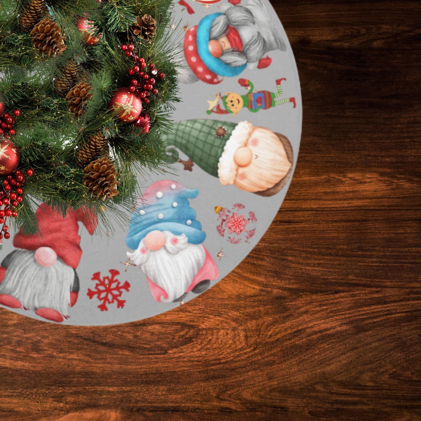 Gnome Christmas Tree Skirt – Cute Gnome Patterns | Festive Holiday Tree Wrap
