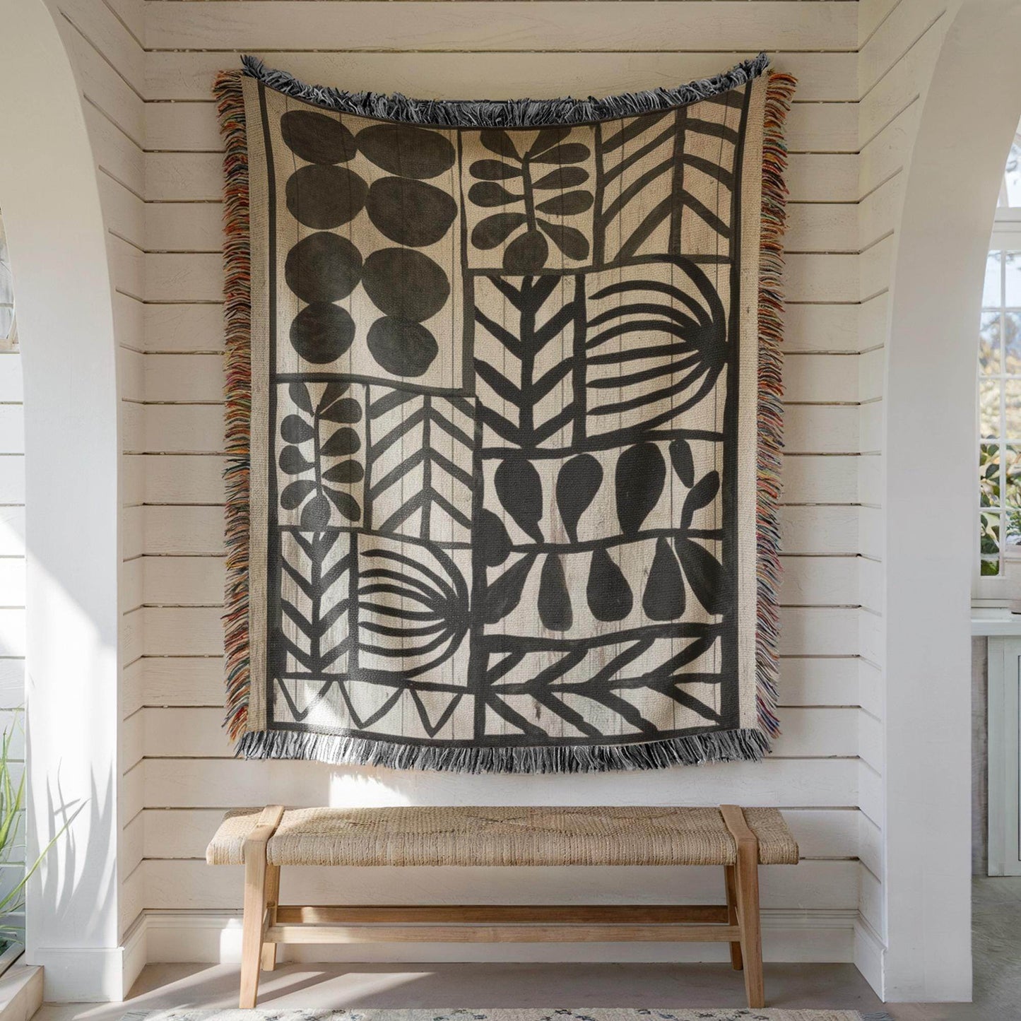 Floral Pillow - Geometric Wall Tapestry-Inspired Botanical Decor Woven Throw Cushion for Rustic Charm - timelessbohochic.com