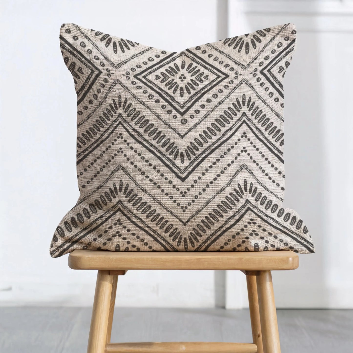 Boho Pillow - Minimalist Cushion With Woven Chevron & Tribal Accent Design