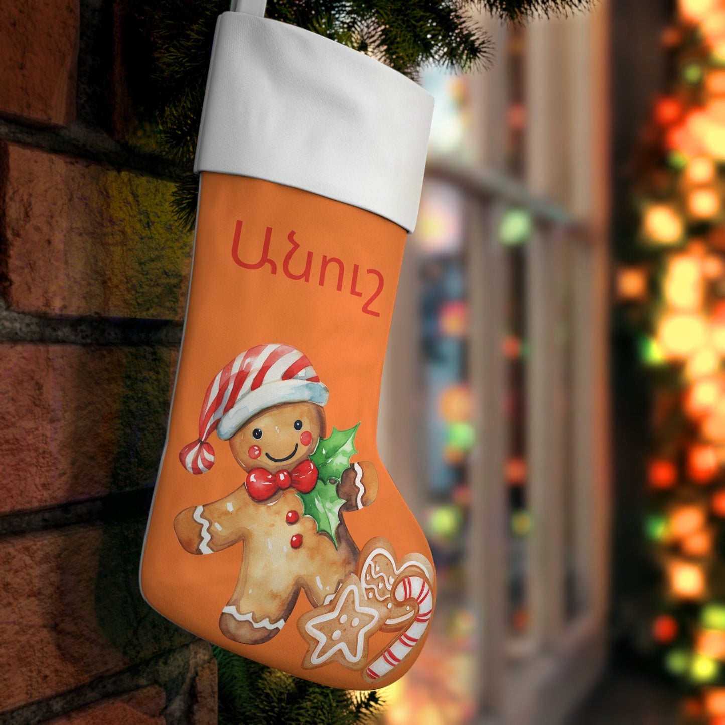 Personalized Christmas Stocking – Custom Holiday Stocking with Cookie Design, Name & Color