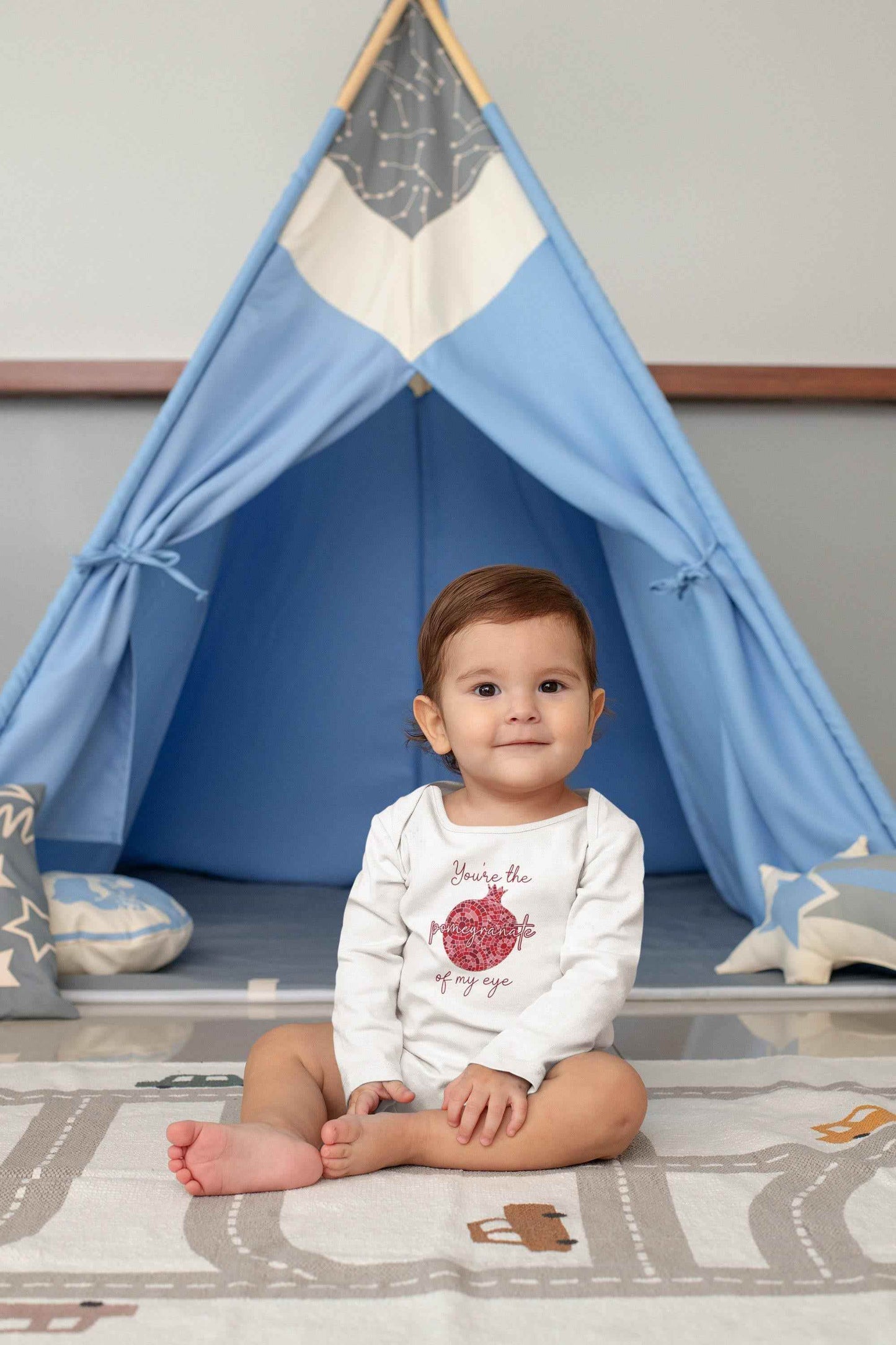 Armenian Baby Bodysuit – Organic Cotton Baby Romper With Pomegranate Design - timelessbohochic.com