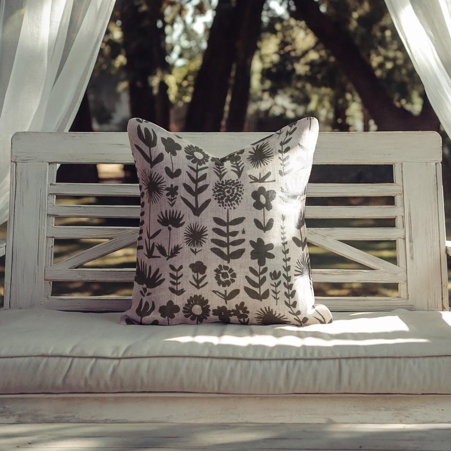 Floral Pillow – Botanical Decor Woven Throw Cushion | Rustic Charm Pillow