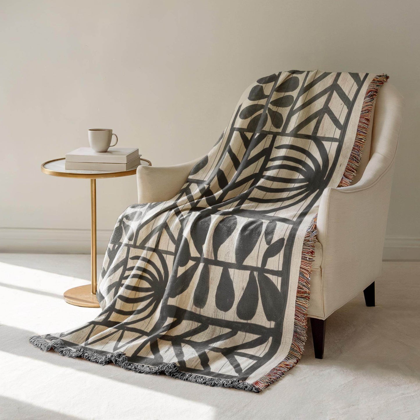 Black White Woven Blanket - Lightweight Cozy Cotton Woven Blanket with Geometric Design - timelessbohochic.com