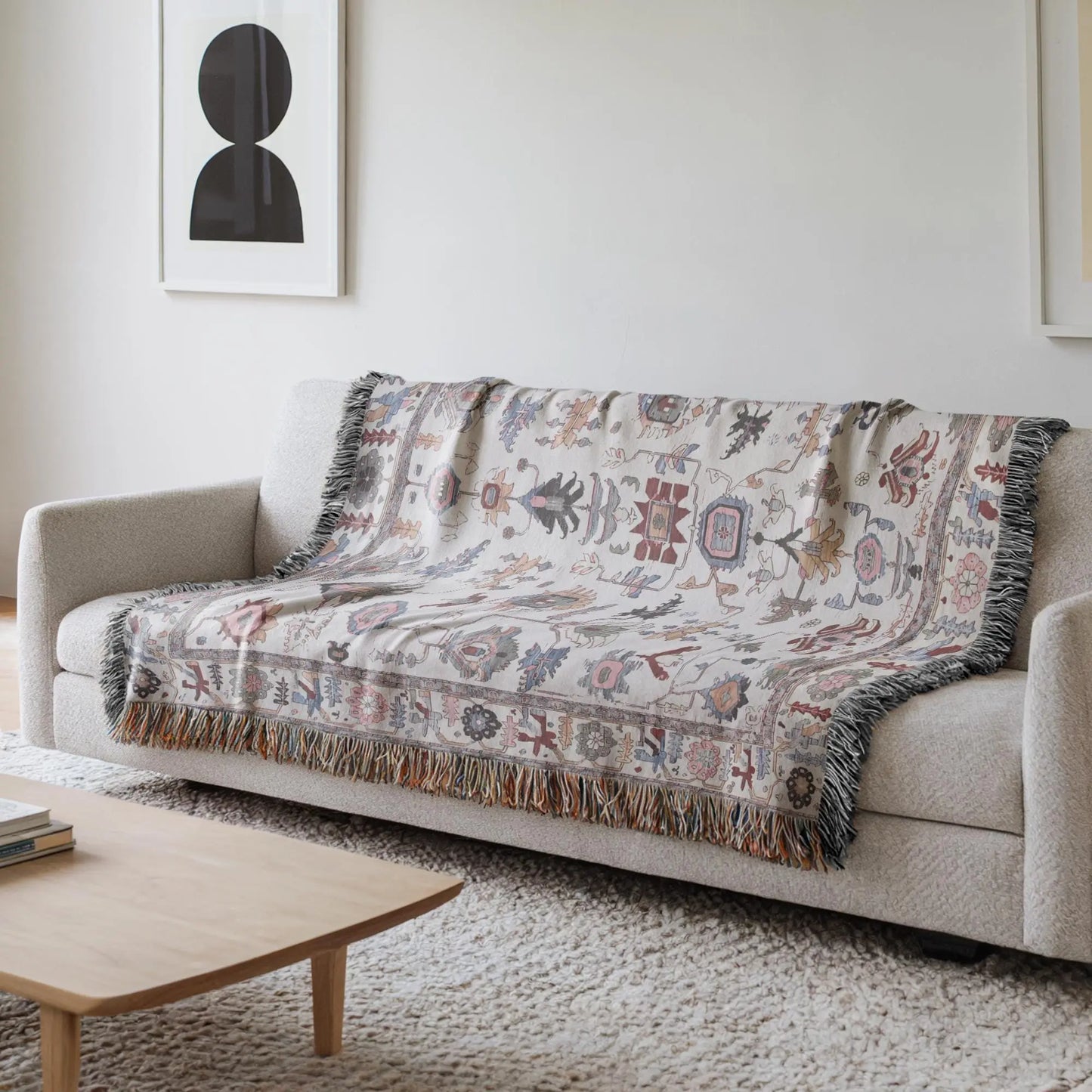 Anatolian Woven Blanket - Ethnic Tapestry Throw With Colorful Fringed Edges