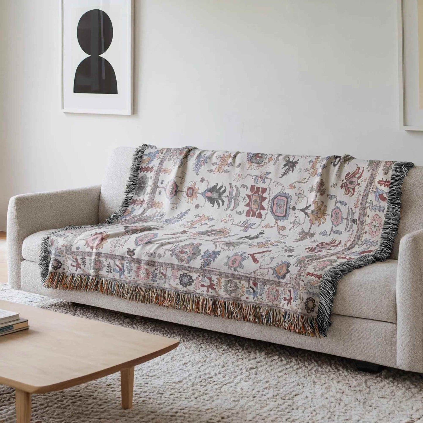 Anatolian Woven Blanket - Colorful Ethnic Tapestry Throw with Fringed Edges - timelessbohochic.com