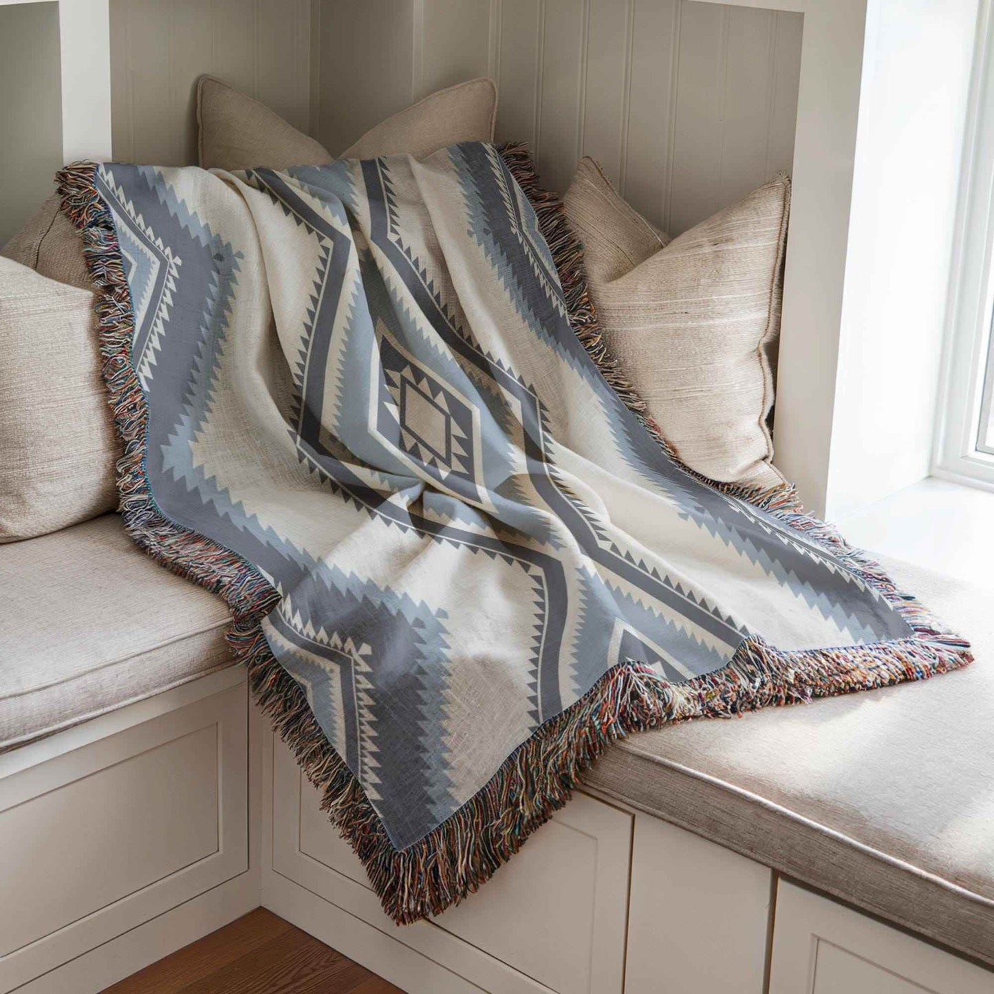 Tribal Woven Blanket | Cozy Cotton Throw Featuring Navajo Geometric Patterns & Boho Chic Design - timelessbohochic.com