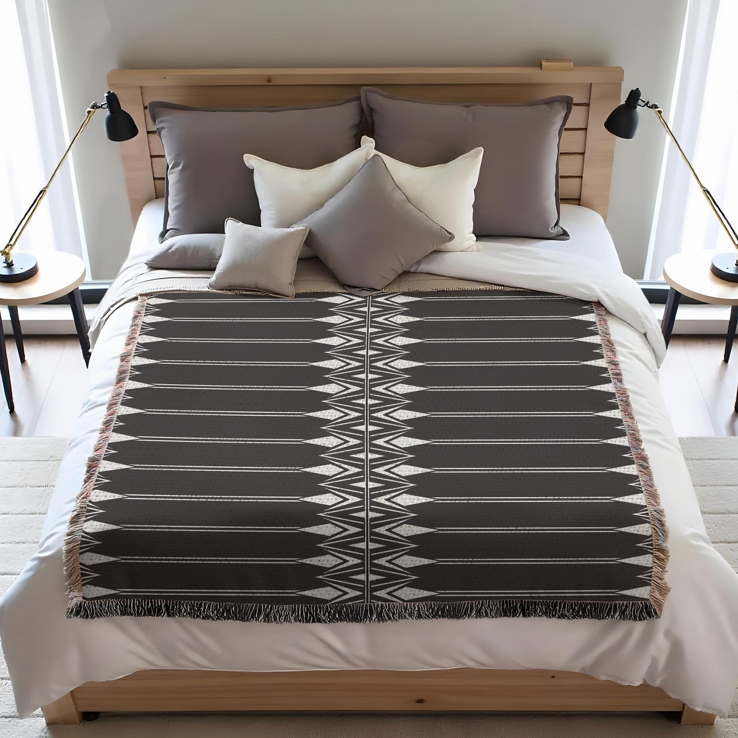 Cotton Bedding Throw - Modern Bedroom Decor | Geometric Bedspread & Boho Chic Woven Coverlet