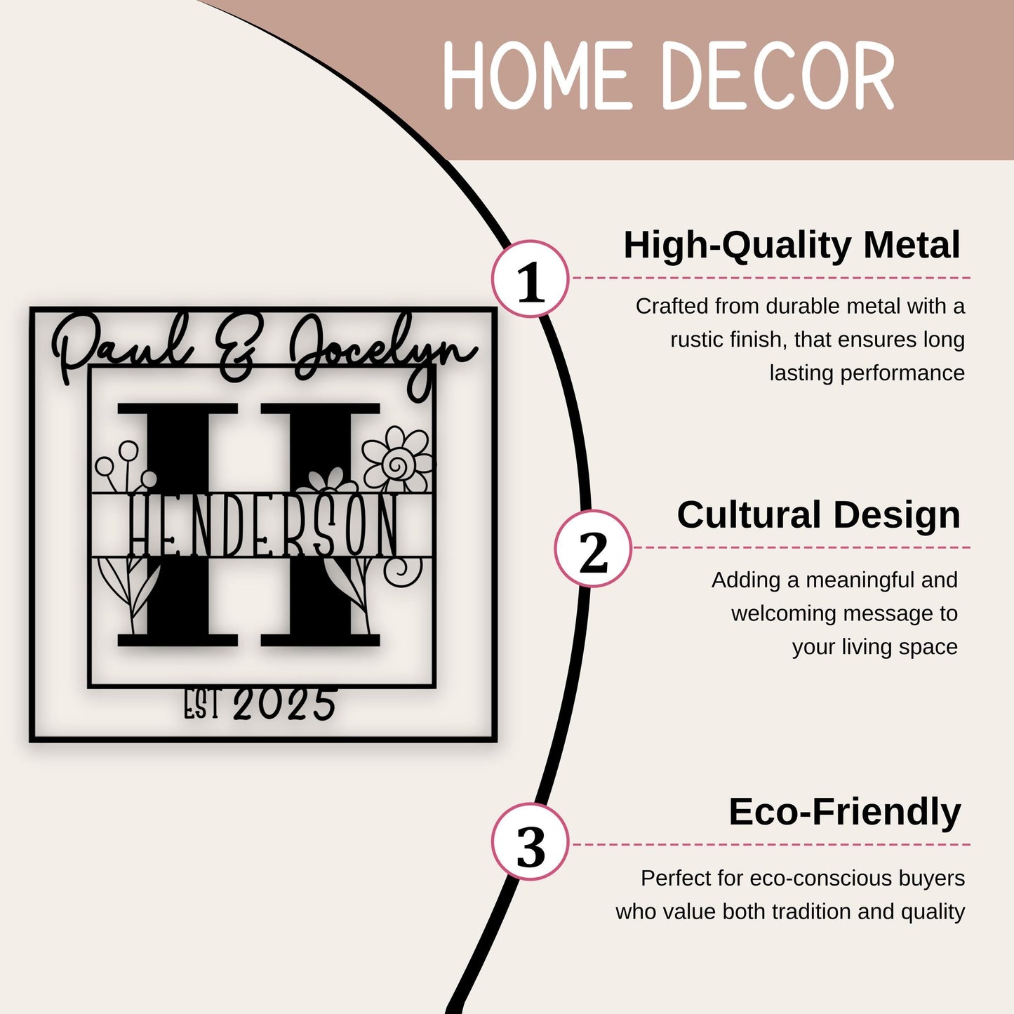 Personalized Front Door Sign | Custom Family Name Plaque - Powder Coated Metal For Porch Decor