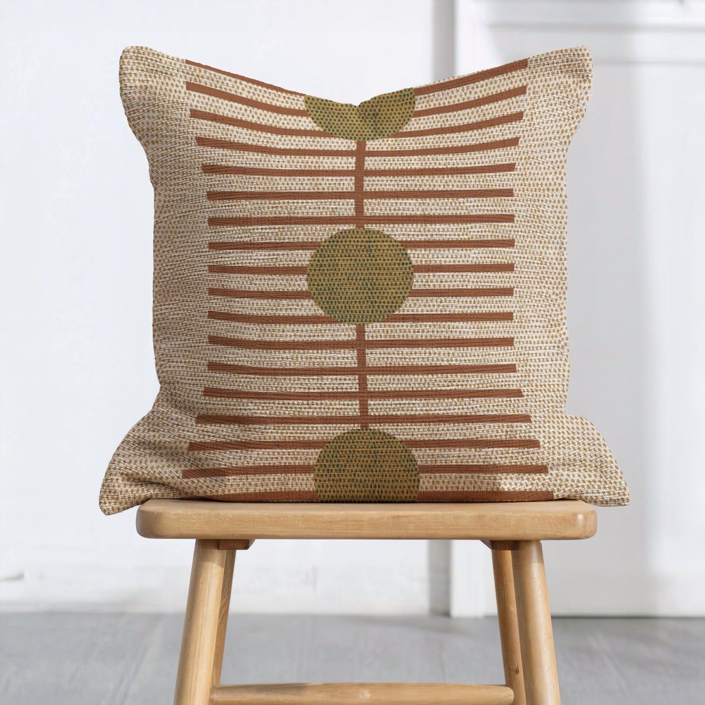 Woven Accent Pillow – Striped Throw Pillow Rust Green Cushion for Cozy Couch