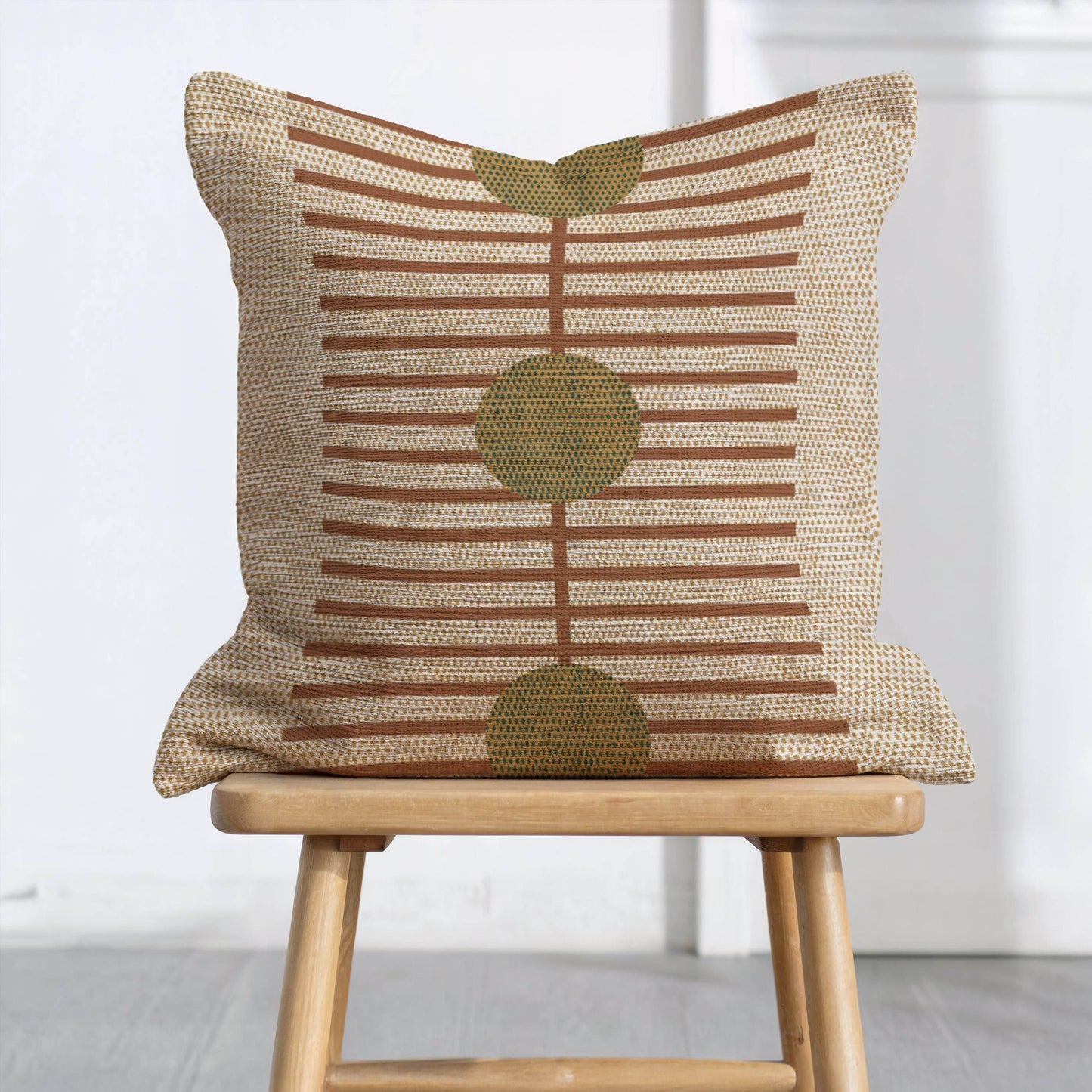 Woven Accent Pillow – Striped Throw Pillow Rust Green Cushion for Cozy Couch - timelessbohochic.com