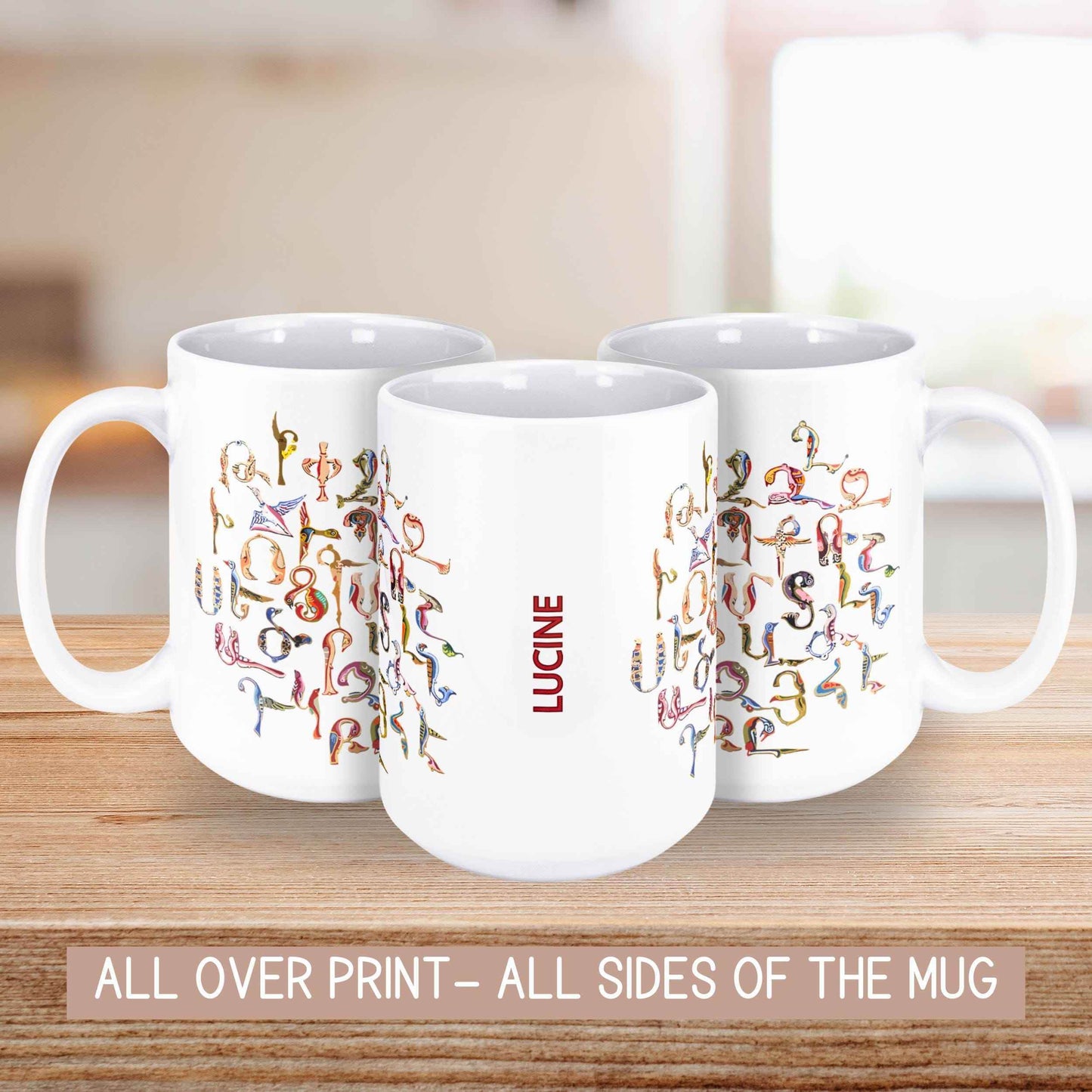 Personalized Armenian Coffee Mug - Custom Name Birds Alphabet Design Ceramic Cup - timelessbohochic.com