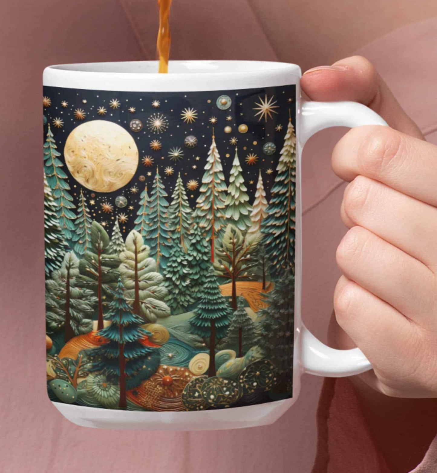 Winter Landscape Mug - Cozy Ceramic Coffee Cup With Pine Tree Design - timelessbohochic.com