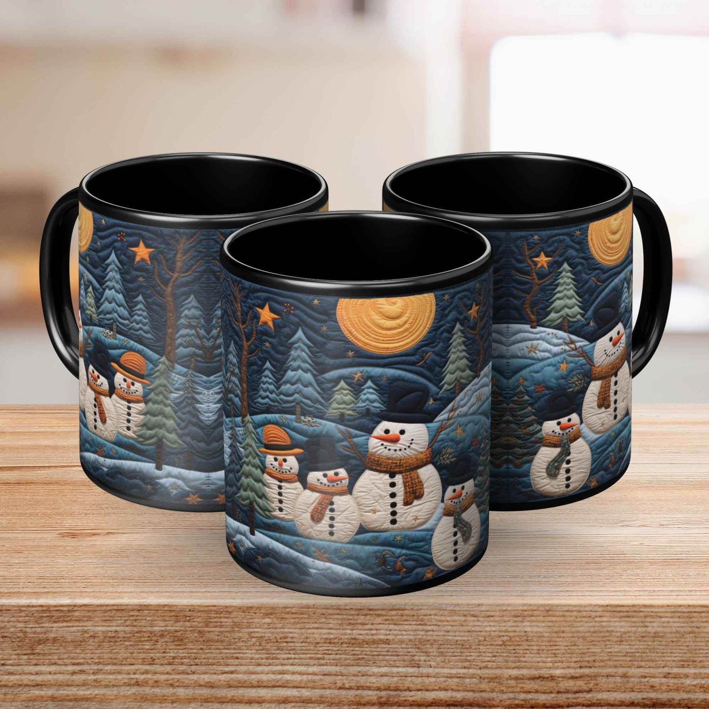 Celestial Black Mug – 11oz Winter Coffee Cup | Black Ceramic, Microwave Safe - timelessbohochic.com