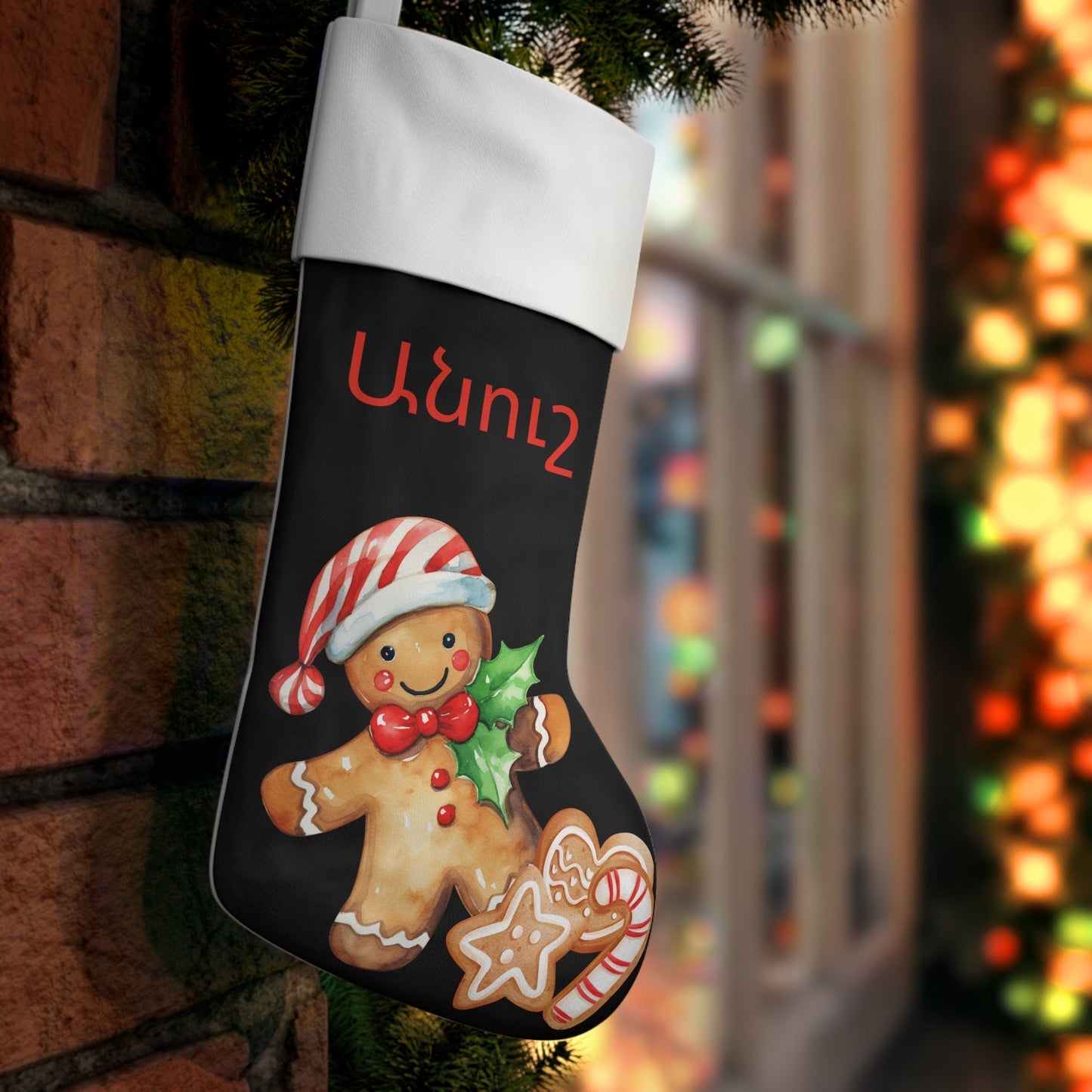 Personalized Christmas Stocking – Custom Holiday Stocking with Cookie Design, Name & Color