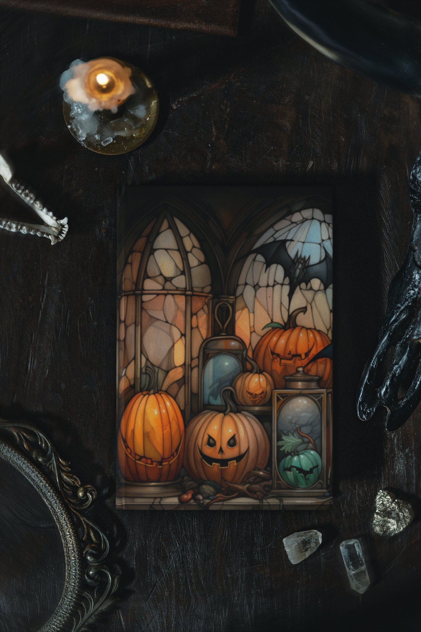 Halloween Hardcover Notebook - Gothic Pumpkin Bats Design | Matte Finish Journal
