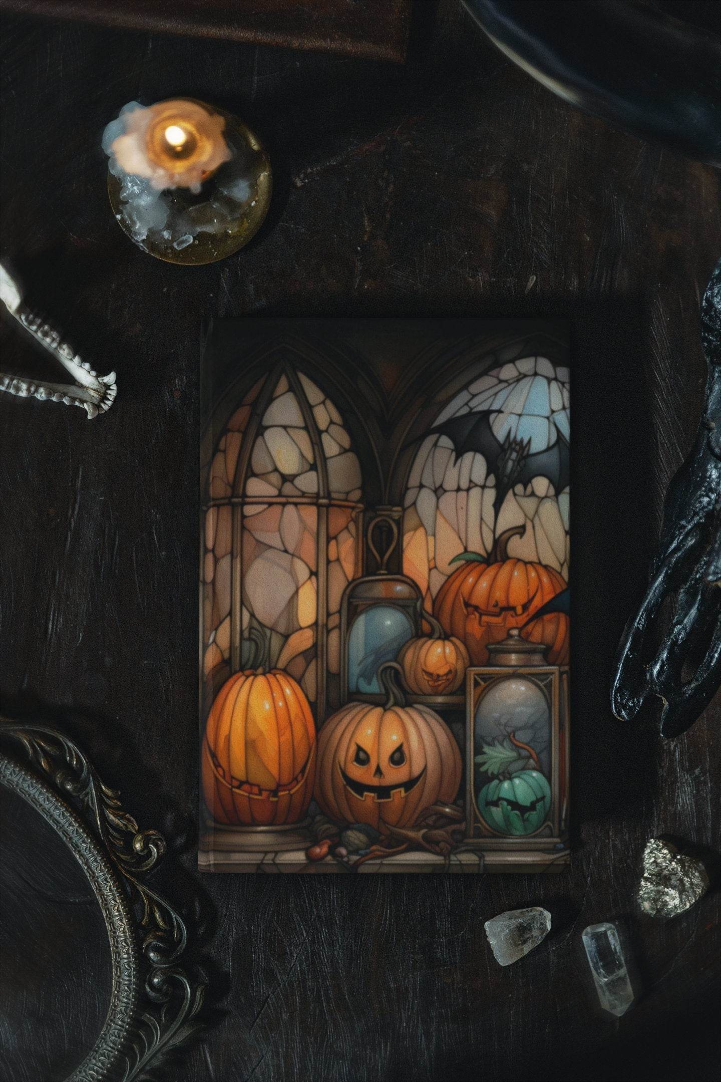 Halloween Notebook - Gothic Pumpkin Bats Design | Matte Finish Hardcover Journal - timelessbohochic.com