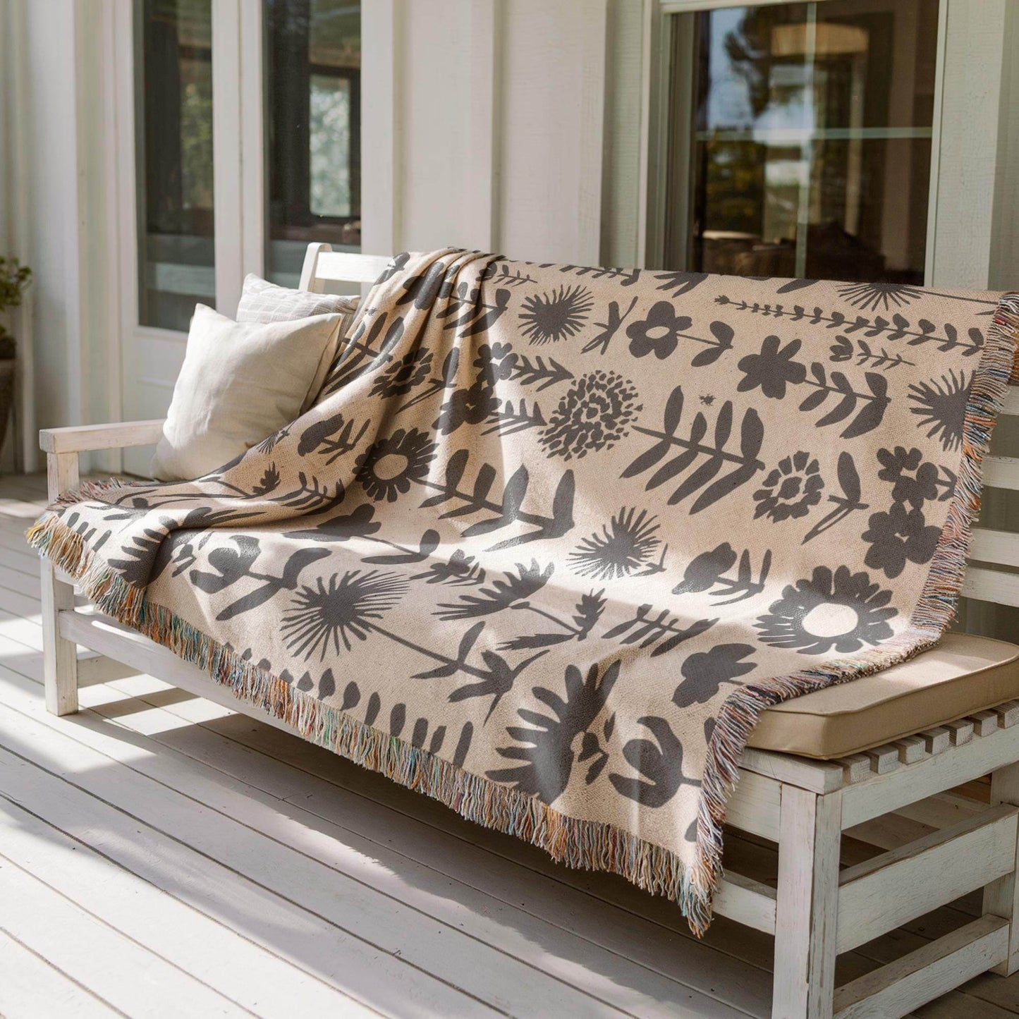 Wildflowers Meadow Throw Blanket – Cozy Cotton Blanket with Botanical Print and Colorful Fringed Edges - timelessbohochic.com