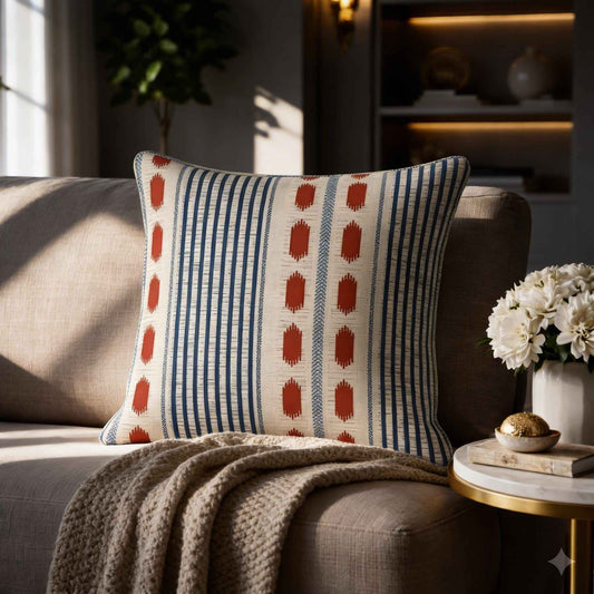 Modern Geometric pillow cover with geometric pattern styled on a sofa or bed