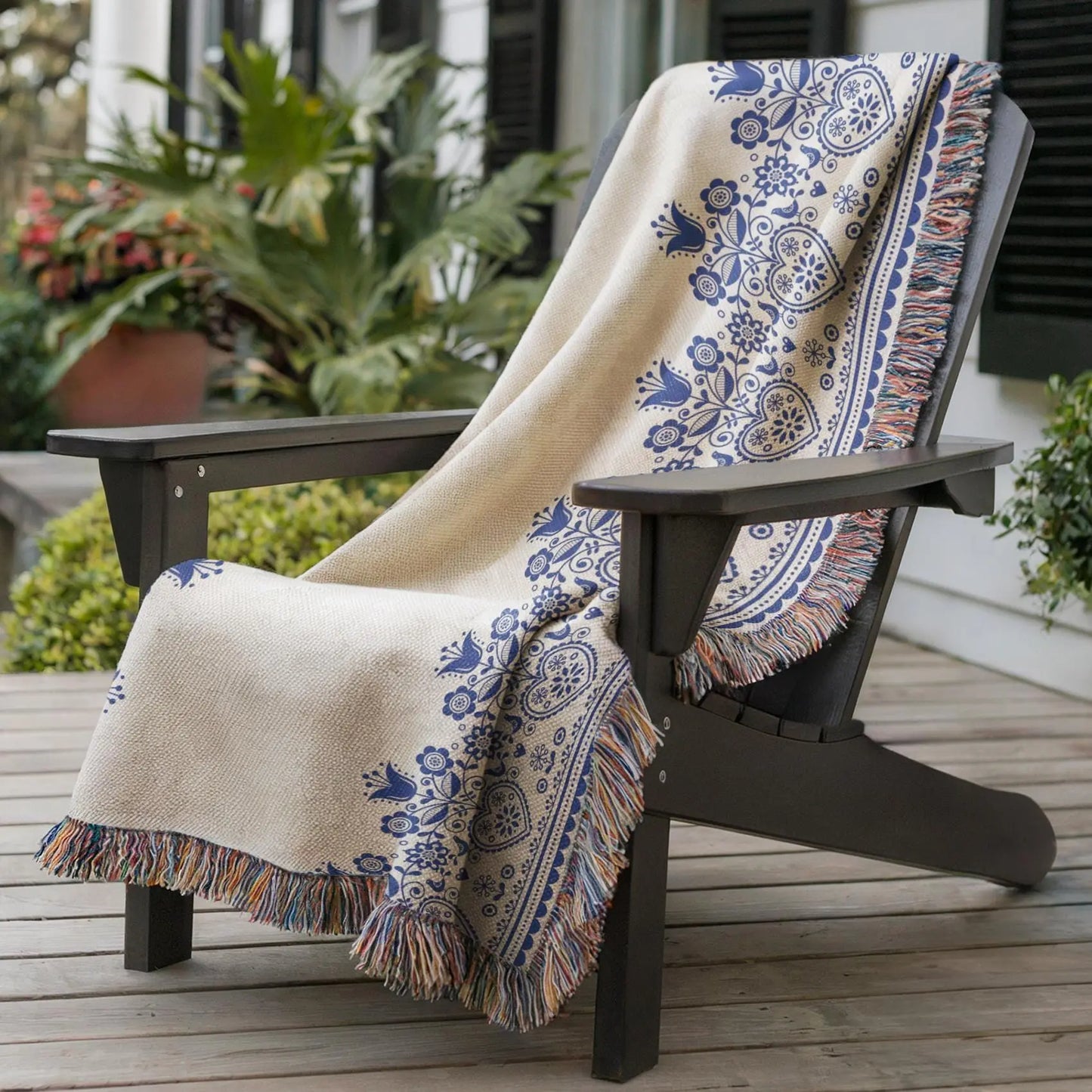 Swedish Woven Blanket – Cozy Scandinavian Throw With Hearts And Tulips Design