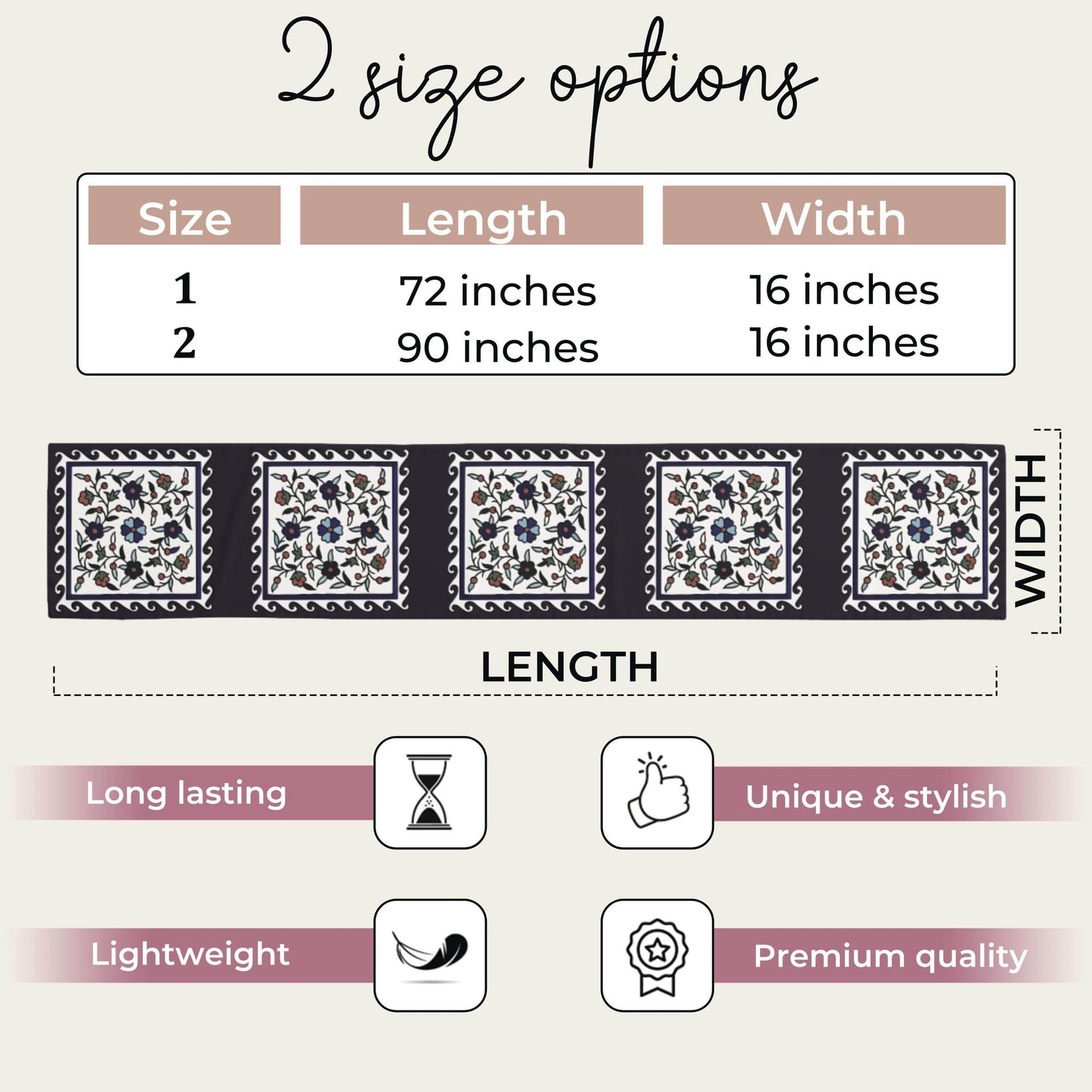 Armenian Iznik Table Runner – Handmade Floral Boho Table Decor Accent - timelessbohochic.com