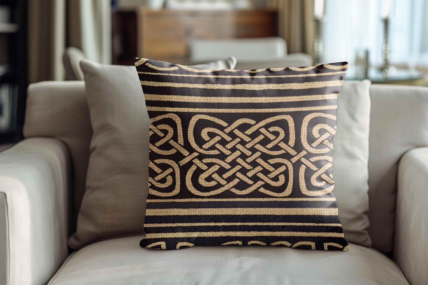 Celtic Knot Throw Pillow – Rustic Irish Home Decor | Cozy Woven Cushion - timelessbohochic.com