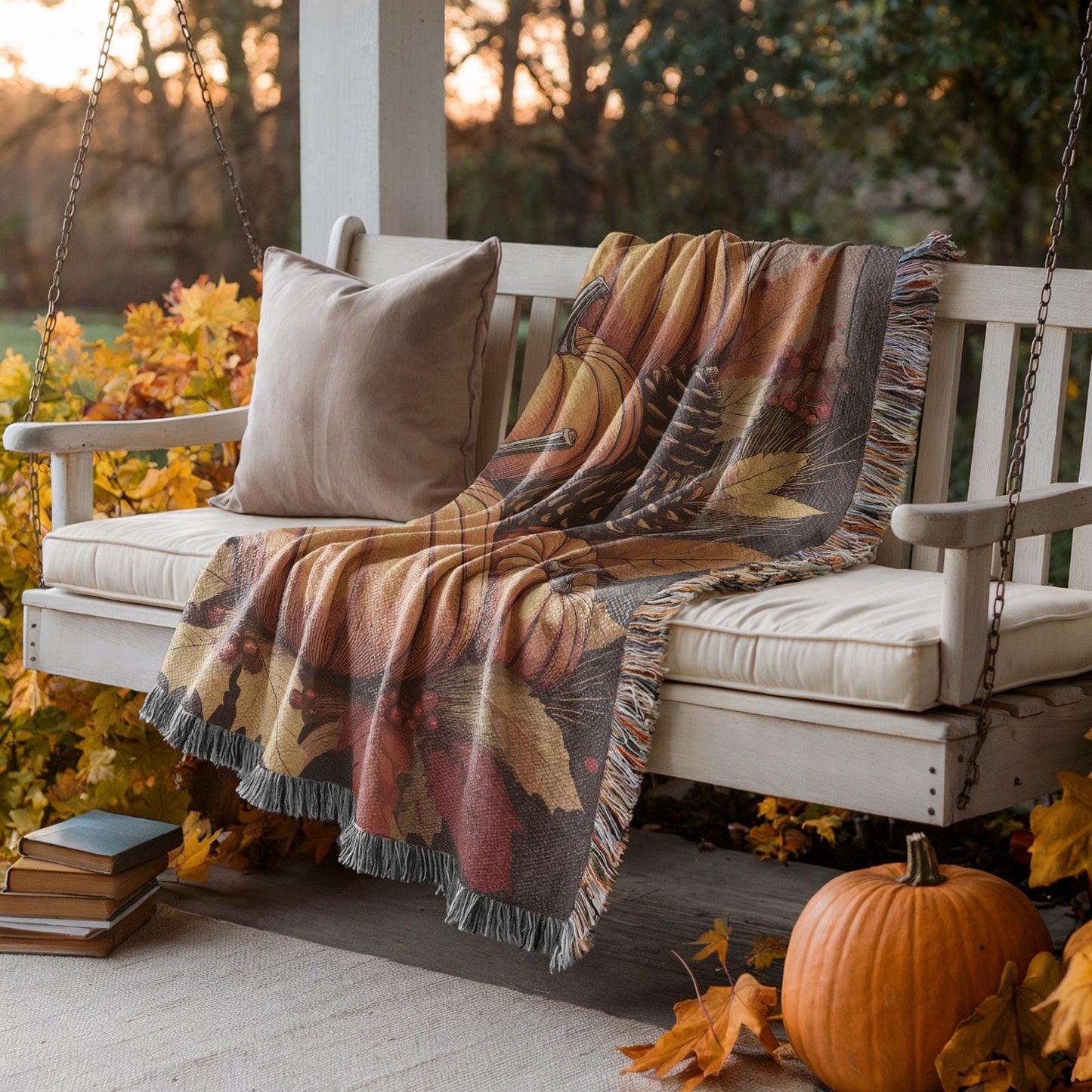 Thanksgiving Woven Blanket, Fall Decor Room Decor, Pumpkins Couch Throw, Autumn Home Accent, Harvest Season Gift, Gift for Mom, Mum, Mamma
