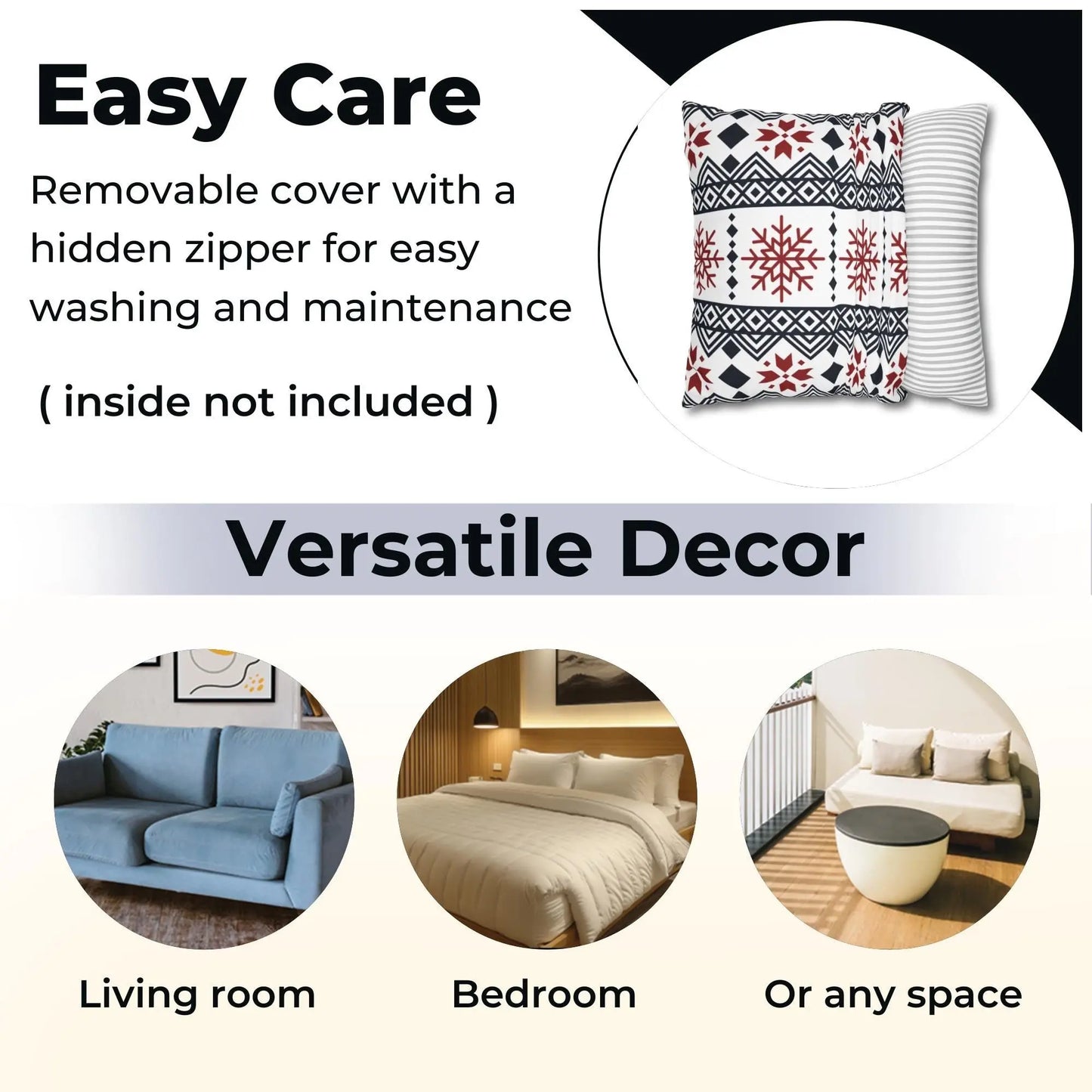 Scandi Pillow Cover – Black Red Snowflake Nordic Cushion | Winter Home Decor