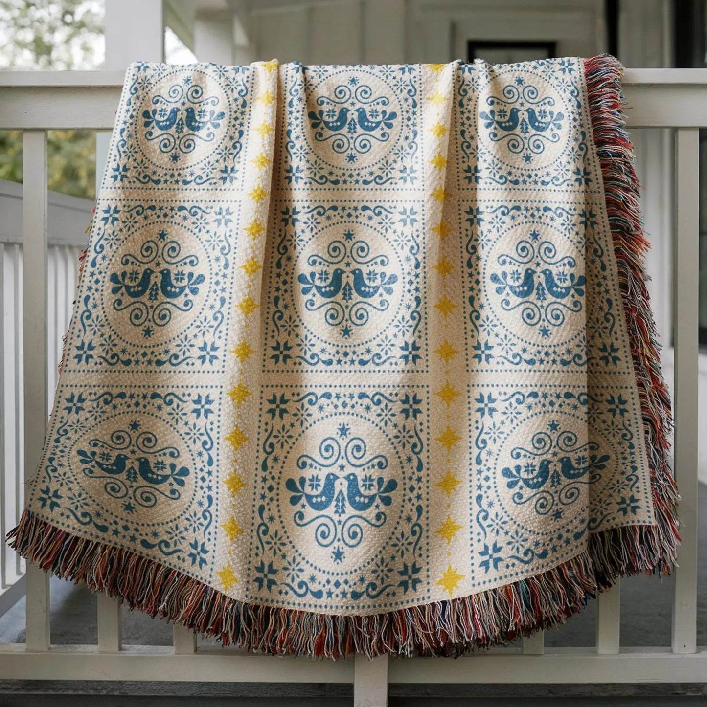 Cotton Woven Blanket | Scandinavian Throw With Colorful Fringed Edges - timelessbohochic.com