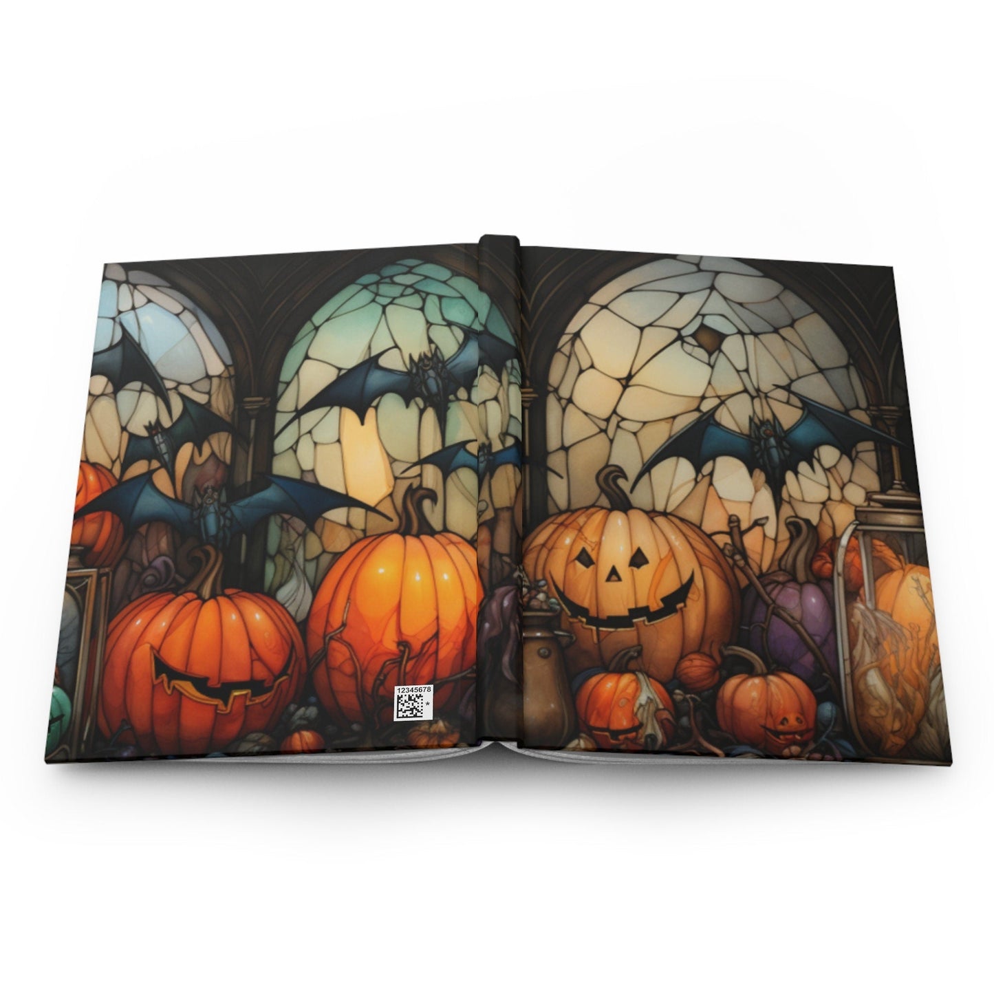 Halloween Hardcover Notebook - Gothic Pumpkin Bats Design | Matte Finish Journal