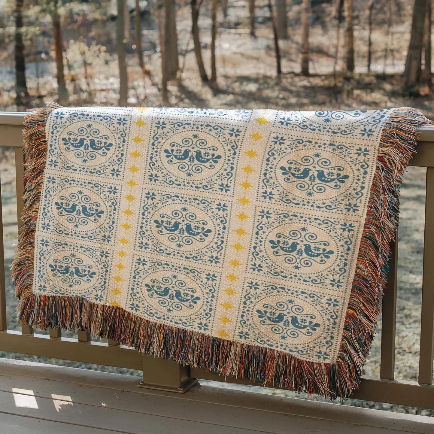 Cotton Woven Blanket | Scandinavian Throw With Colorful Fringed Edges
