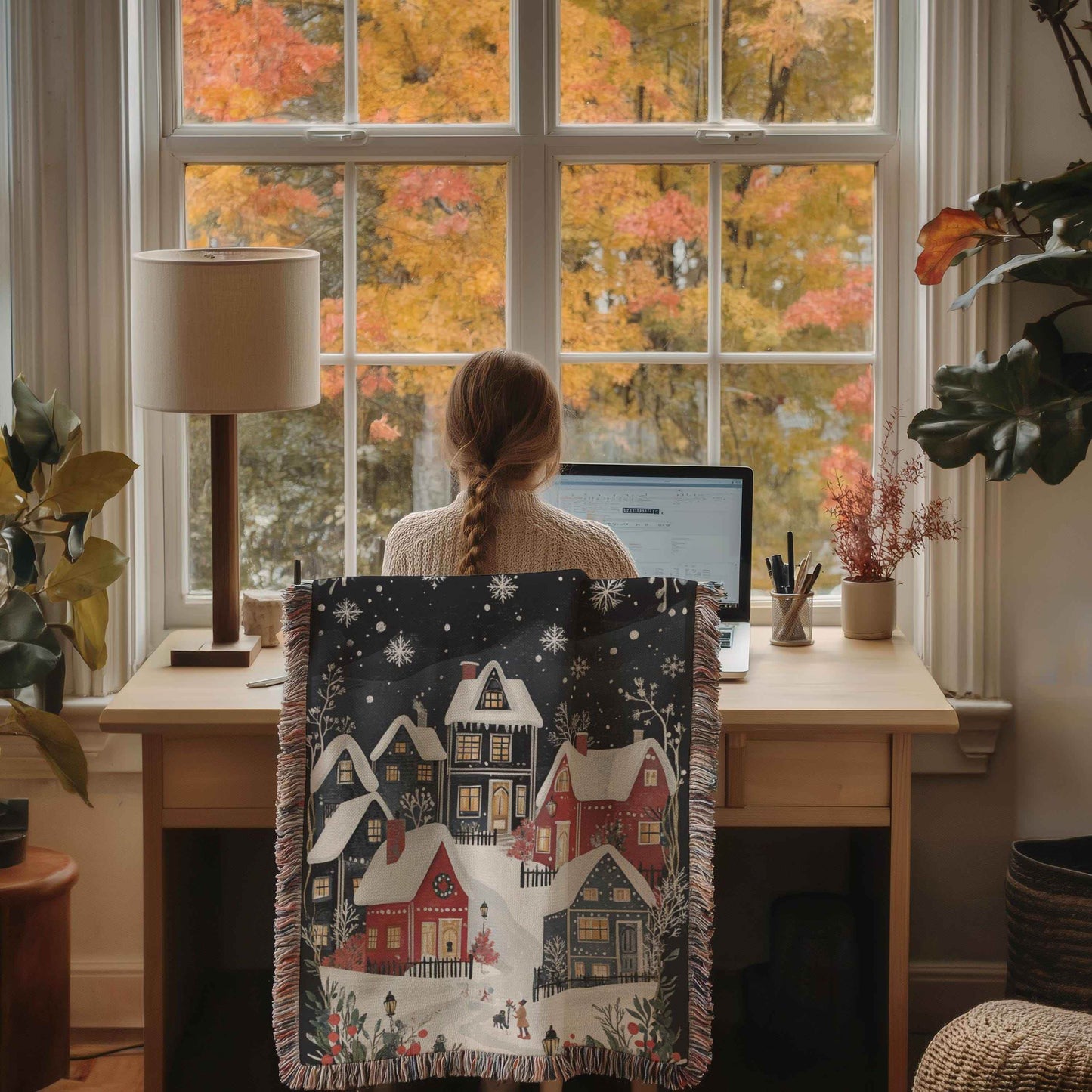 Holiday Cotton Tapestry – Christmas Village Decor | Festive Woven Blanket Throw - timelessbohochic.com