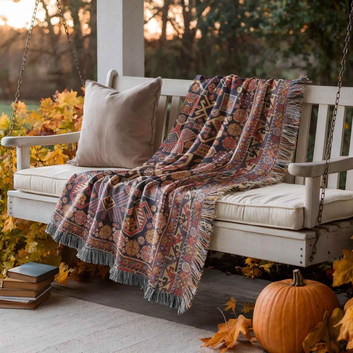 Woven Tapestry Throw - Turkish Rug Wall Hanging with Colorful Fringed Cotton Textile - timelessbohochic.com