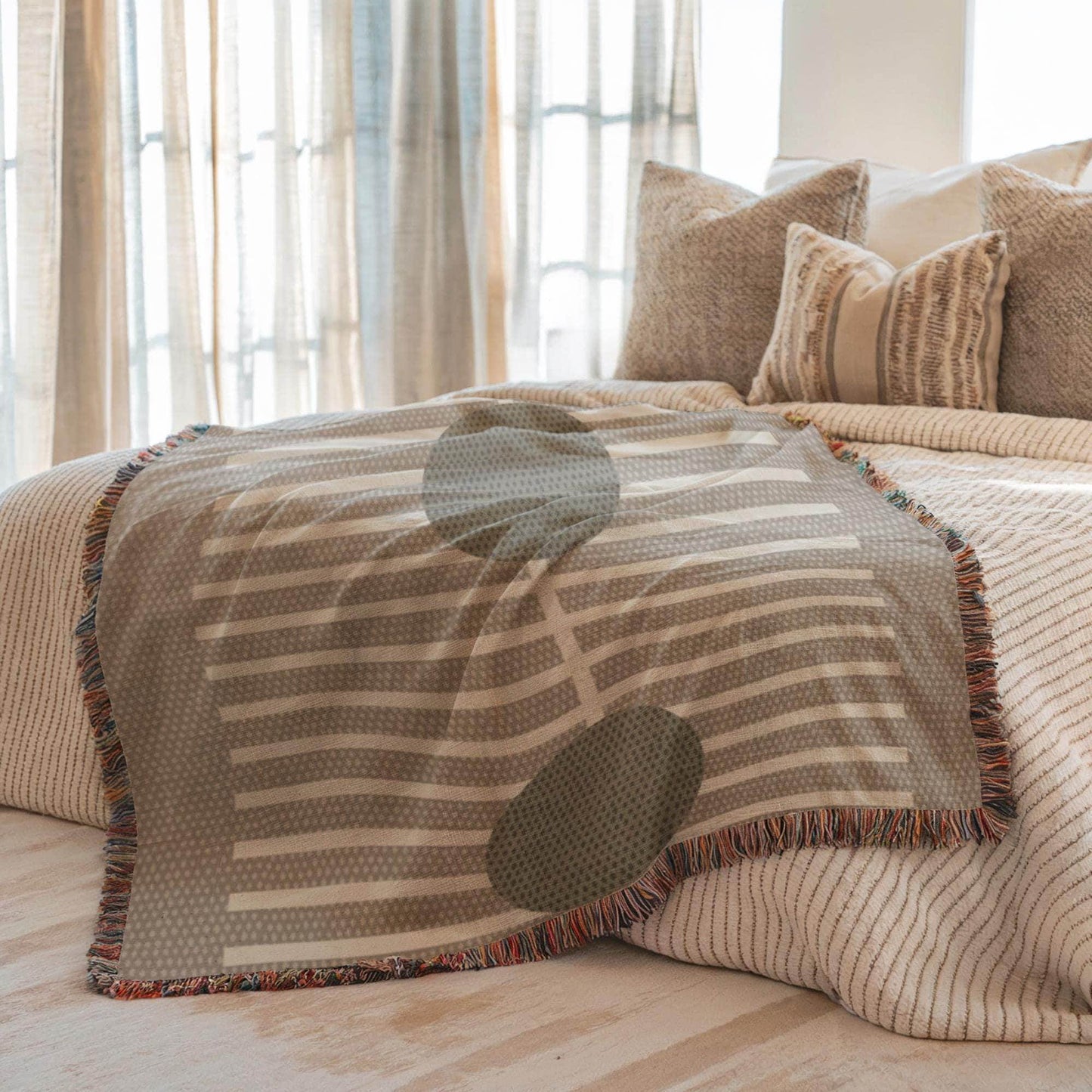 Olive Green Woven Throw Blanket - Cozy Cotton Blanket with Geometric Lines - timelessbohochic.com