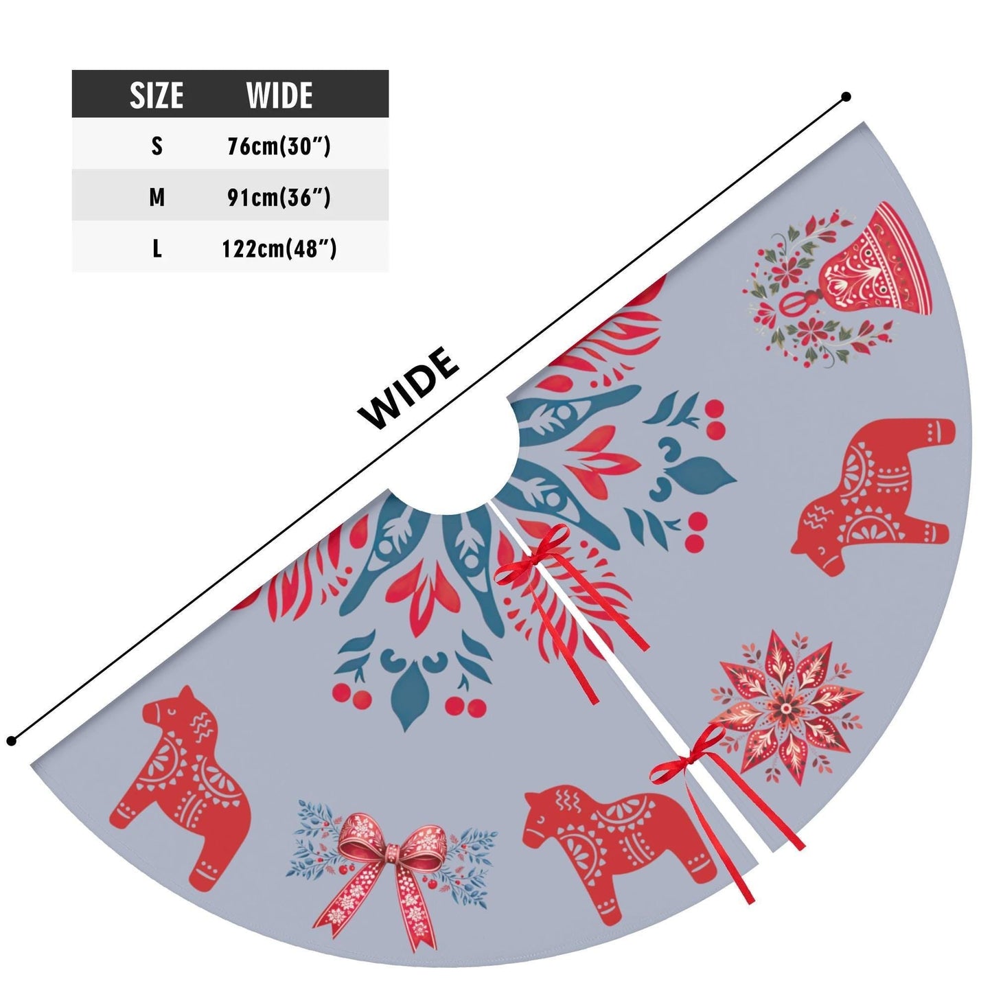 Scandi Christmas Tree Skirt – Nordic Holiday Decor With Dala Horse & Coquette Bow