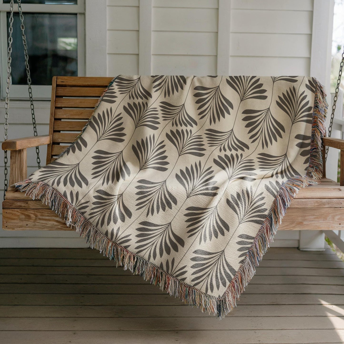 Cotton Throw Blanket – Woven Tapestry With Fringed Edge | Soft Sofa Cover, Neutral Home Accent