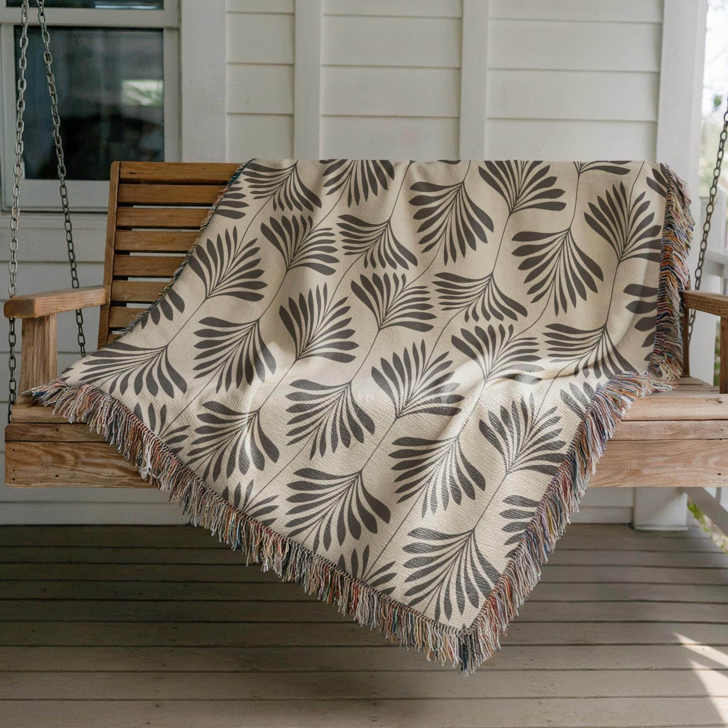 Cotton Throw Blanket – Woven Tapestry With Fringed Edge | Soft Sofa Cover, Neutral Home Accent - timelessbohochic.com